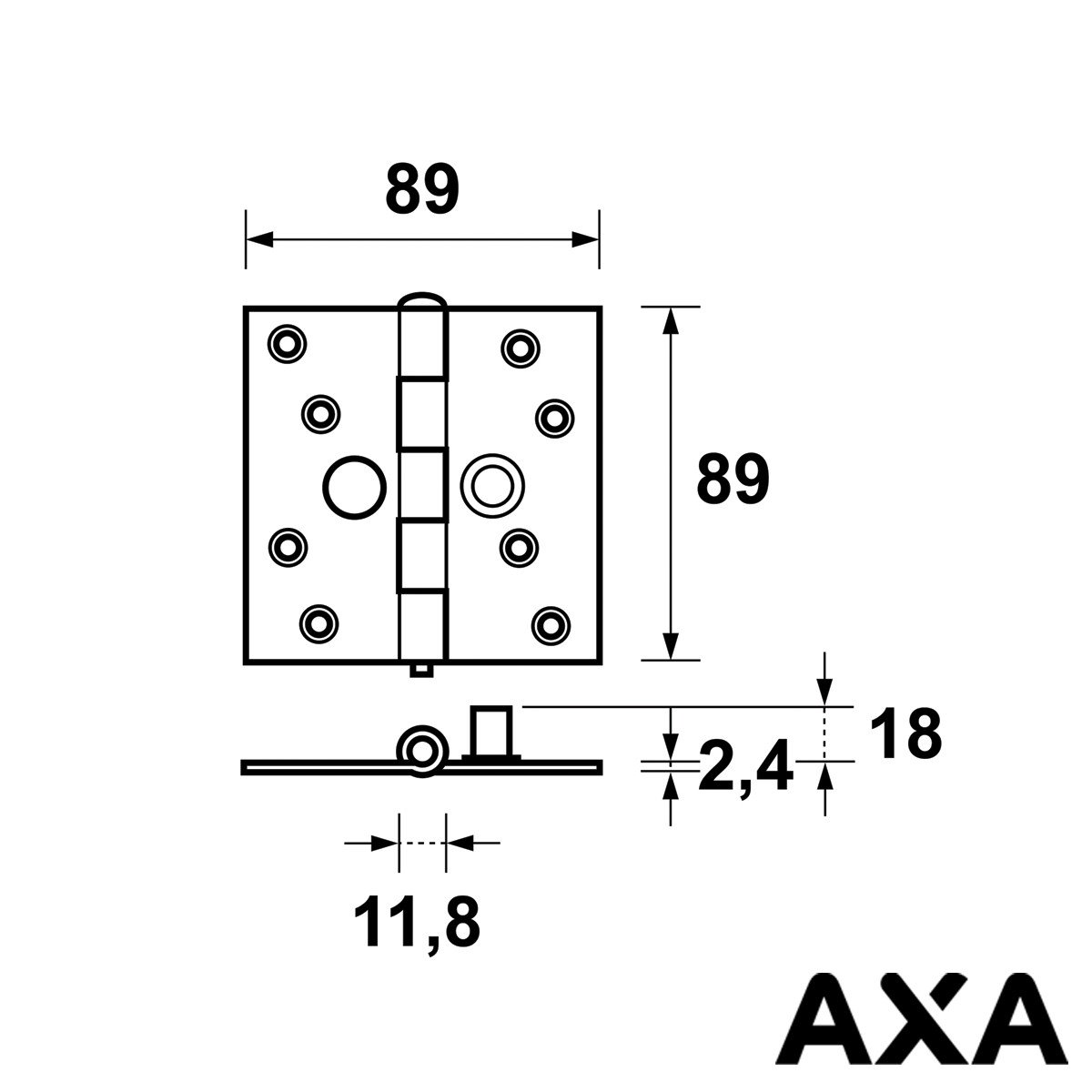 Alternatieve afbeelding voor Sicherheitsscharnier 89x89mm ungelagert Stahl SKG AXA