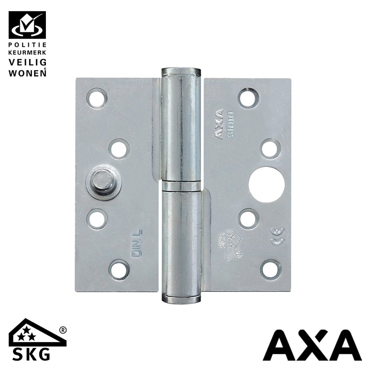 Alternatieve afbeelding voor Sicherheitsscharnier Kugelpaumelle 89x89mm links Stahl SKG*** AXA