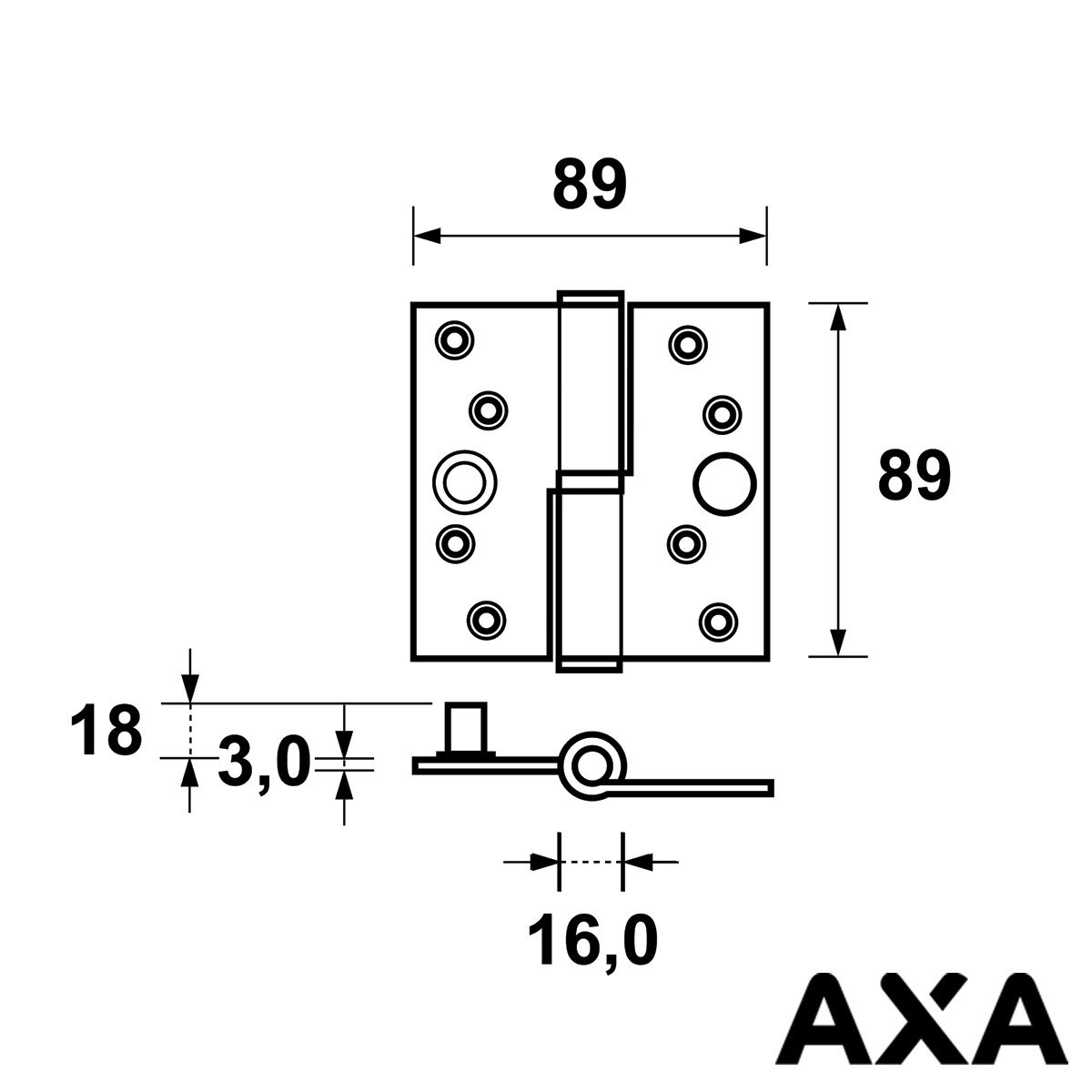 Alternatieve afbeelding voor Sicherheitsscharnier Kugelpaumelle 89x89mm links Stahl SKG*** AXA