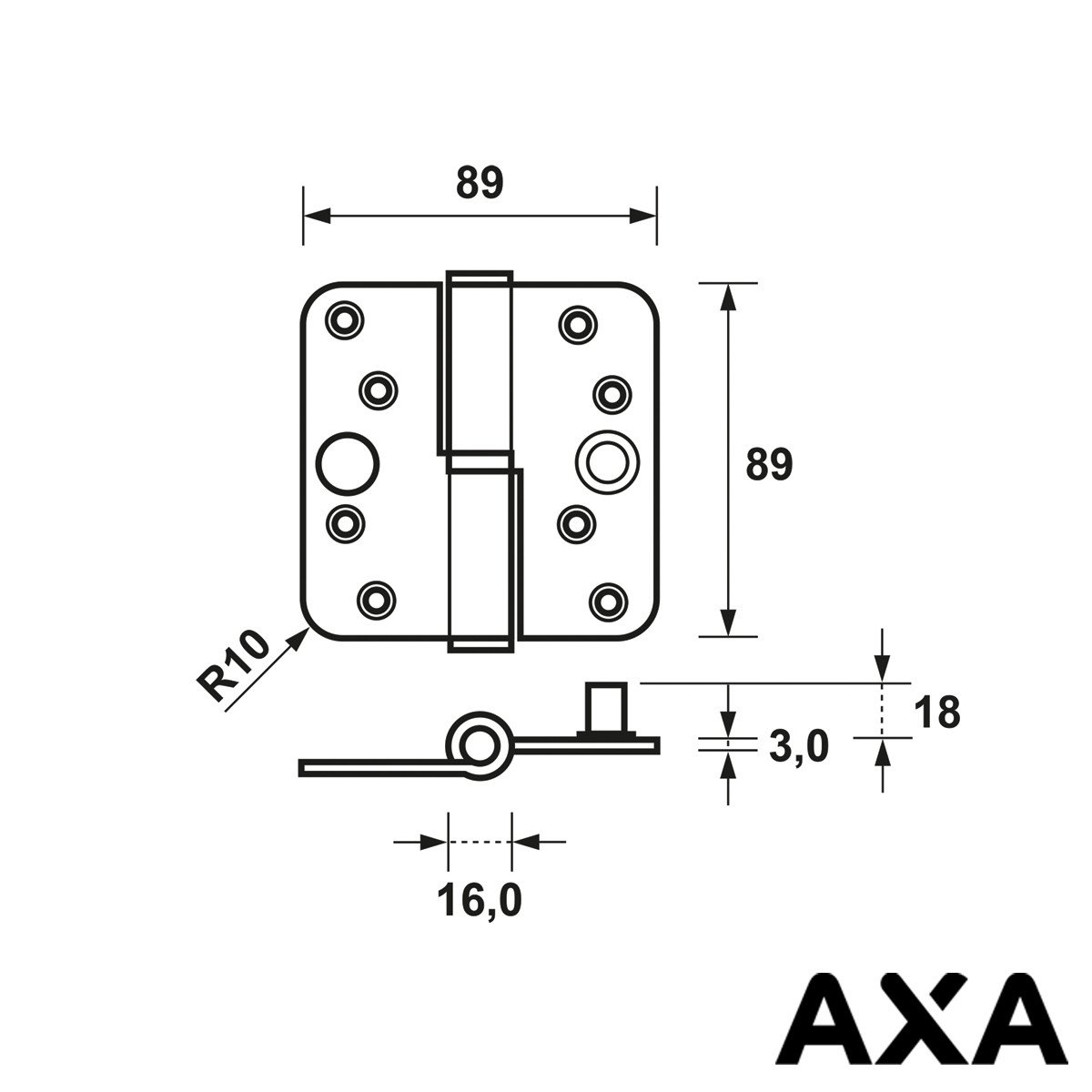 Alternatieve afbeelding voor Sicherheitsscharnier Kugelpaumelle 89x89mm runde Ecken rechts Stahl SKG*** AXA