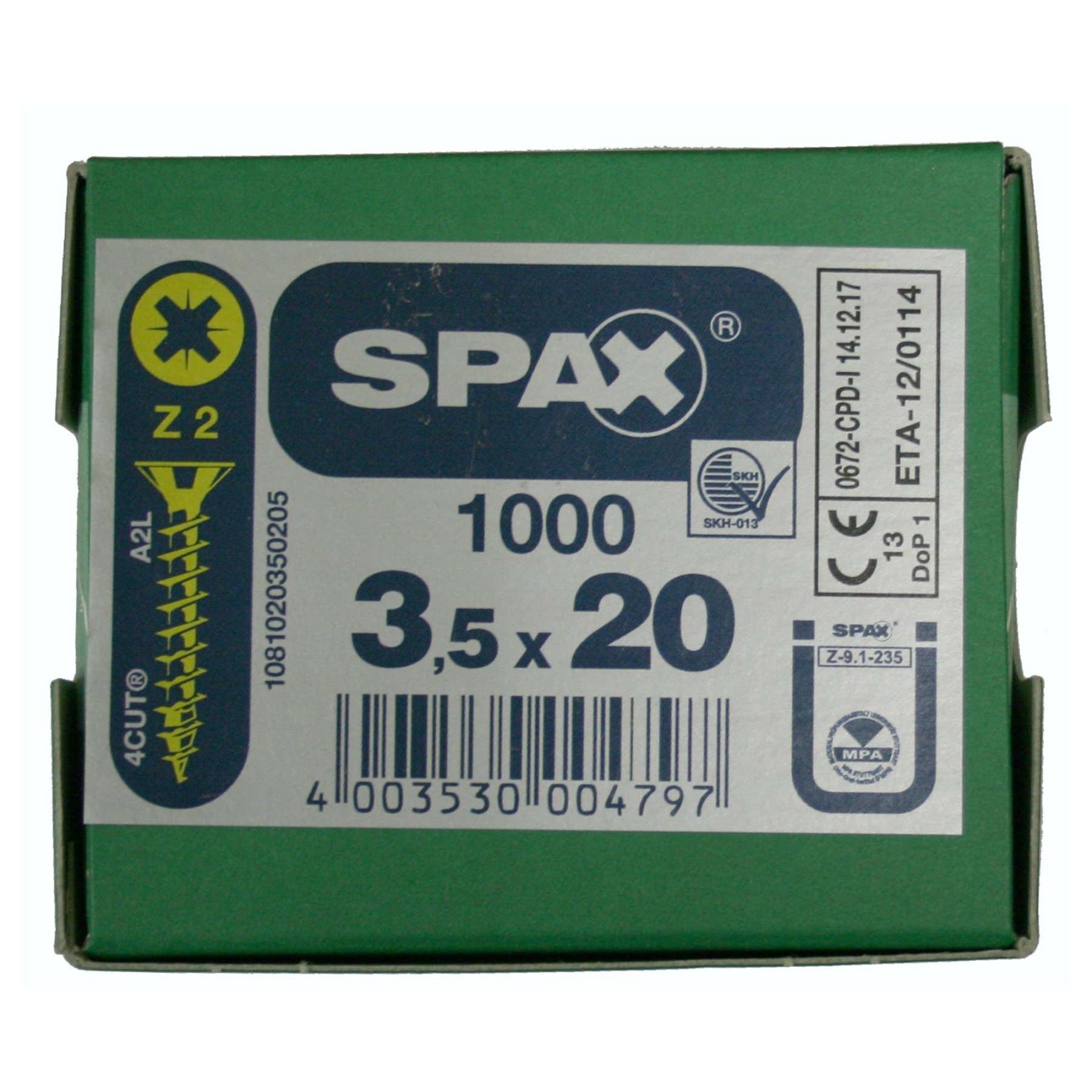 Alternatieve afbeelding voor Spax Spanplattenschrauben 3,5x20mm gelb verzinkt Senkkopf POZI 1000 Stück