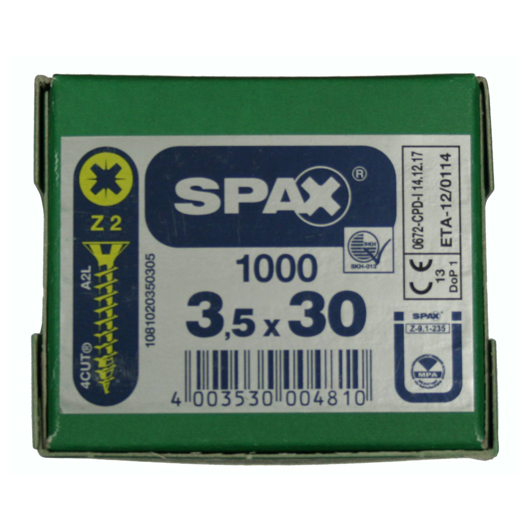 Alternatieve afbeelding voor Spax Spanplattenschrauben 3,5x30mm gelb verzinkt Senkkopf POZI 1000 Stück
