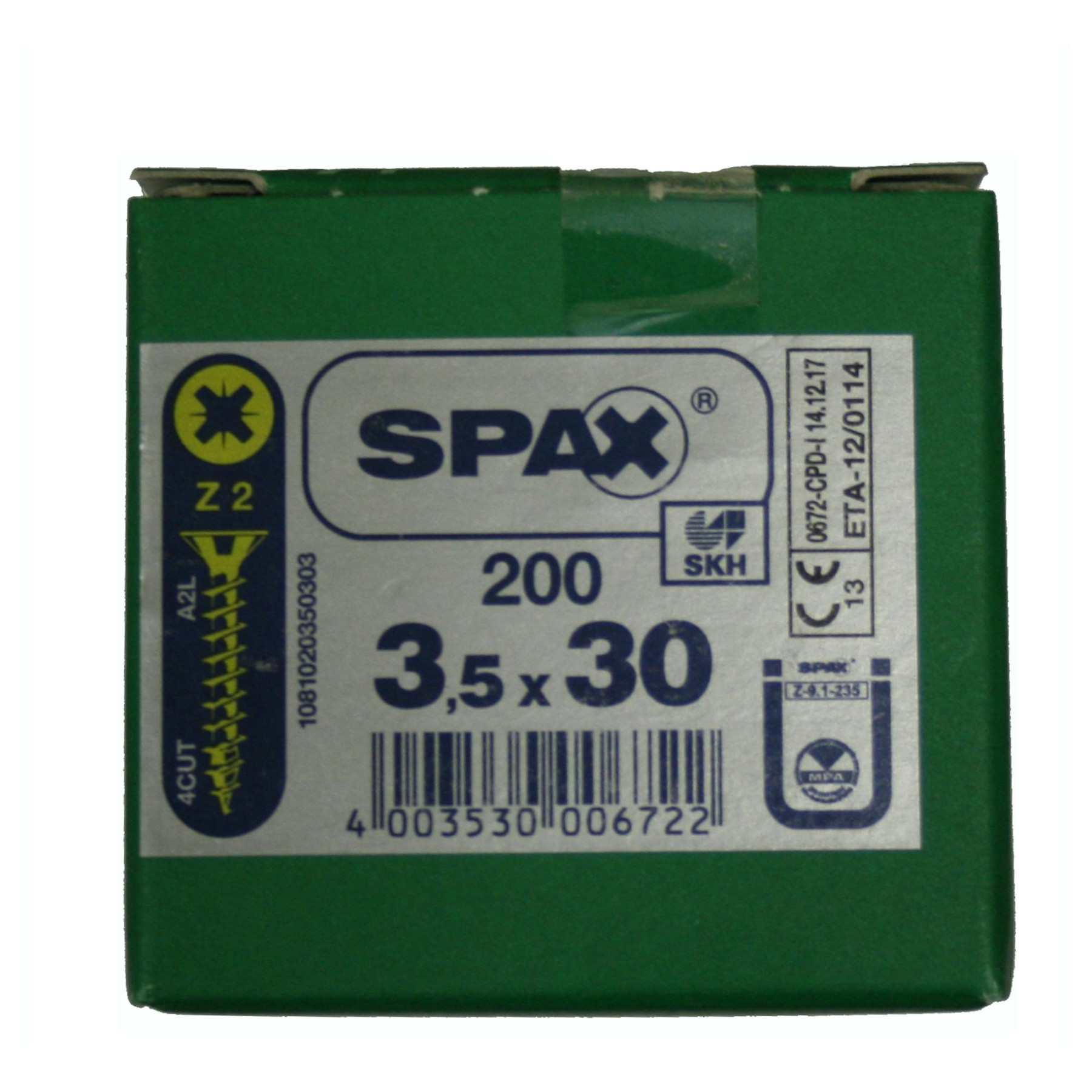 Alternatieve afbeelding voor Spax Spanplattenschrauben 3,5x30mm gelb verzinkt Senkkopf POZI 200 Stück