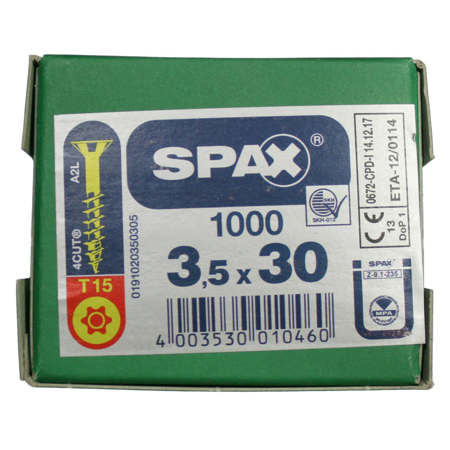 Alternatieve afbeelding voor Spax Spanplattenschrauben 3,5x30mm Teilgewinde gelb verzinkt Senkkopf TORX 1000 Stück
