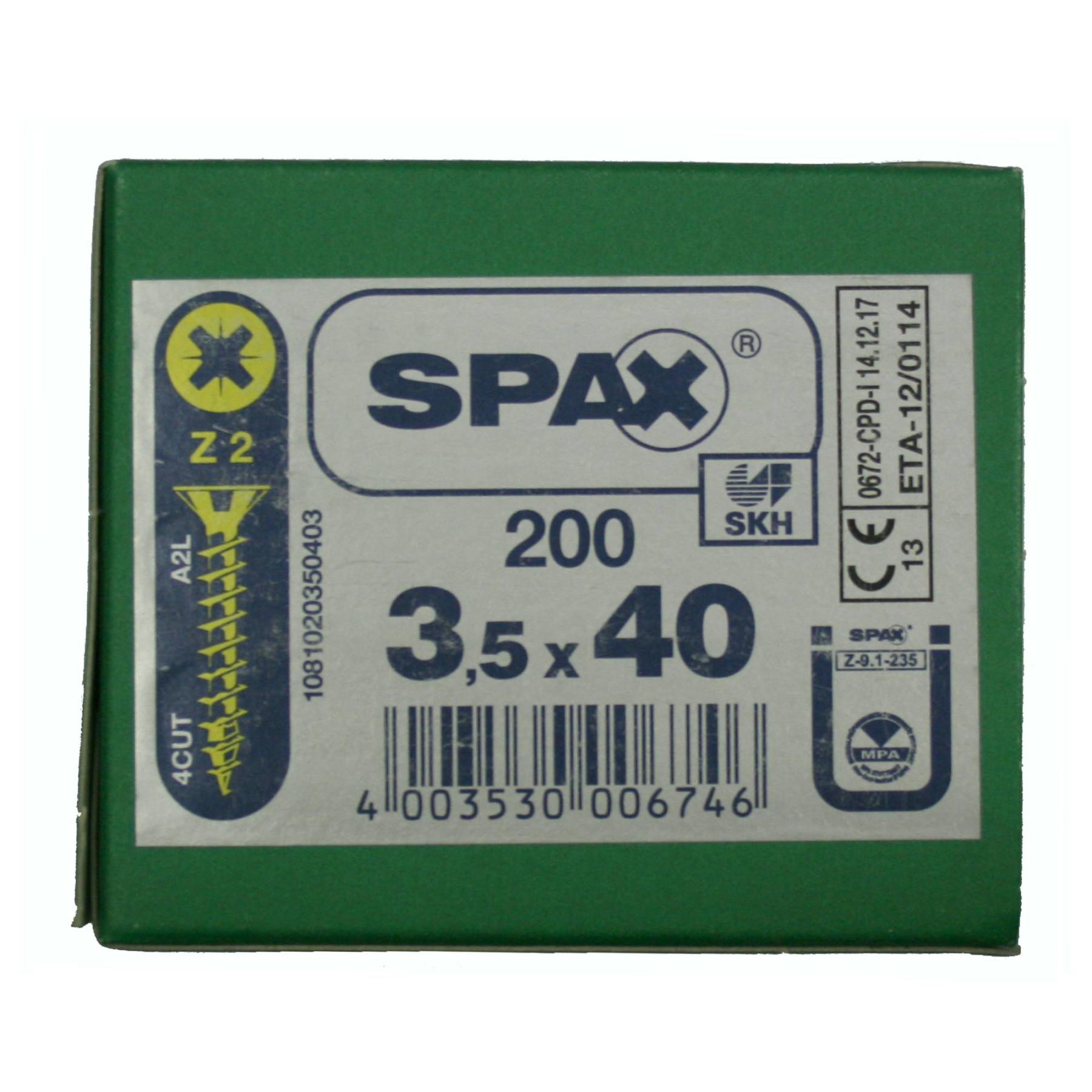 Alternatieve afbeelding voor Spax Spanplattenschrauben 3,5x40mm gelb verzinkt Senkkopf POZI 200 Stück