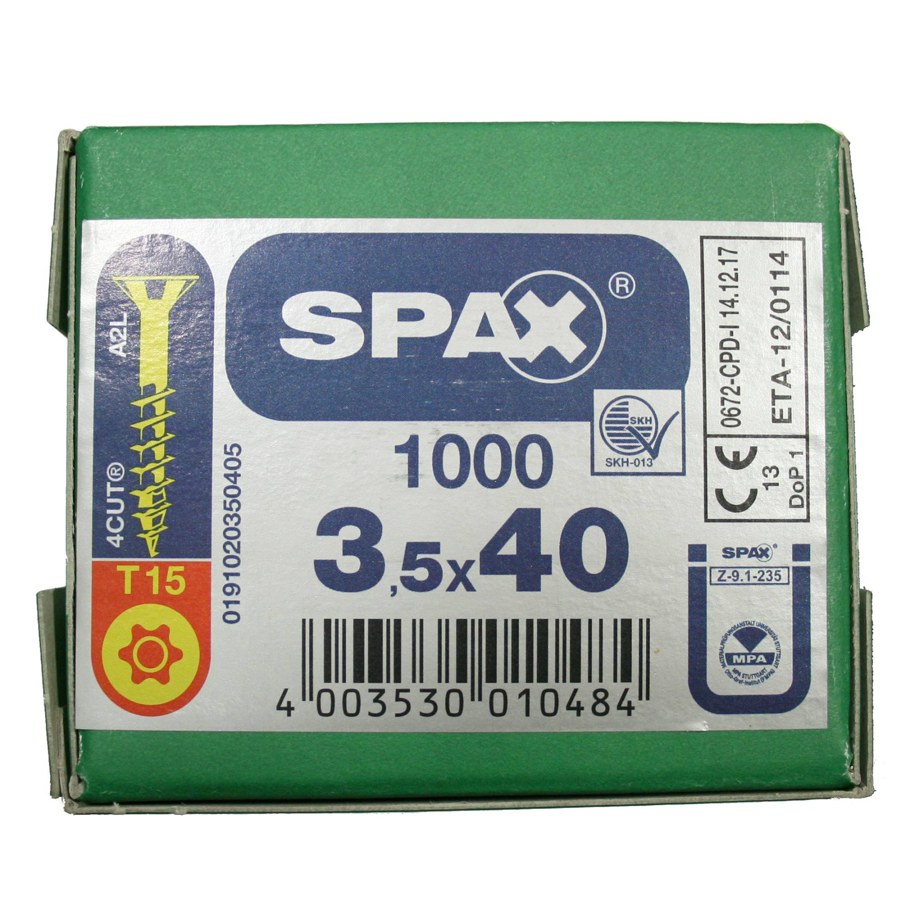 Alternatieve afbeelding voor Spax Spanplattenschrauben 3,5x40mm Teilgewinde gelb verzinkt Senkkopf TORX 1000 Stück