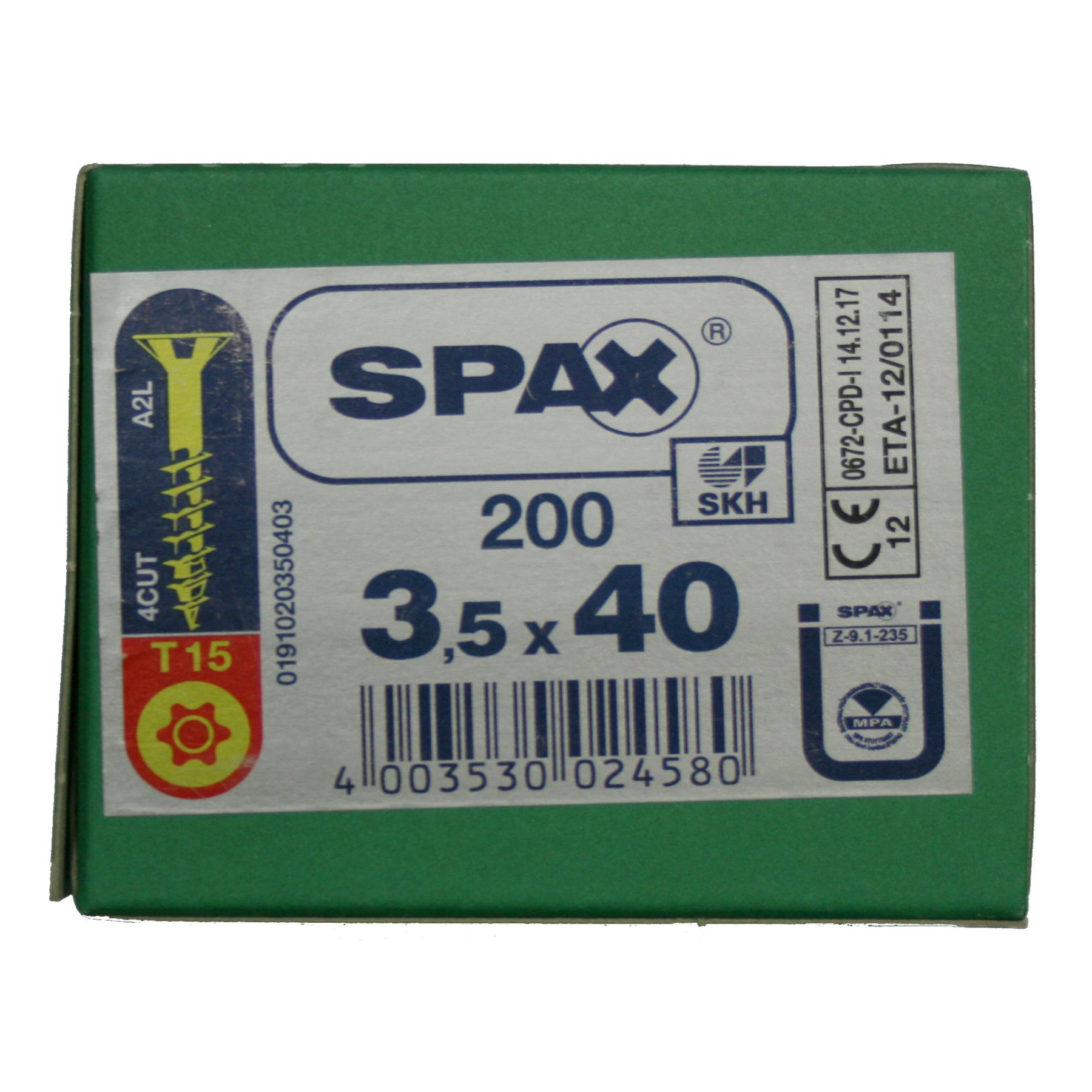 Alternatieve afbeelding voor Spax Spanplattenschrauben 3,5x40mm Teilgewinde gelb verzinkt Senkkopf TORX 200 Stück