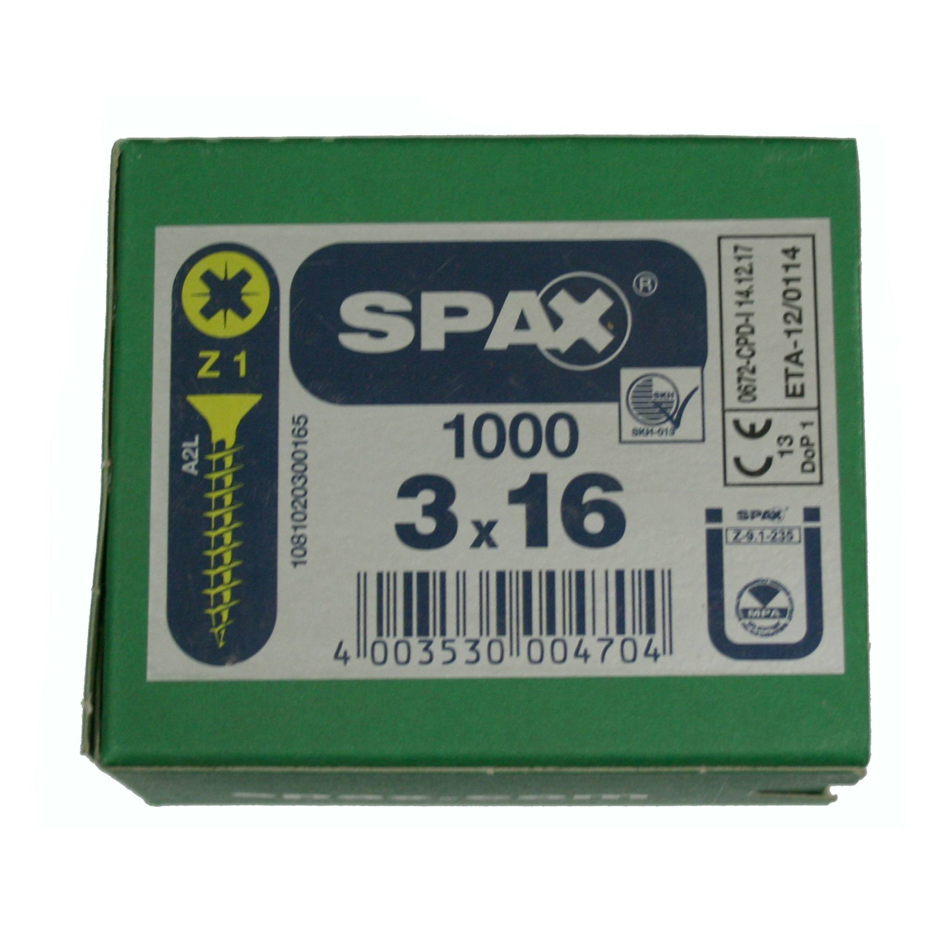 Alternatieve afbeelding voor Spax Spanplattenschrauben 3x16mm gelb verzinkt Senkkopf POZI 1000 Stück