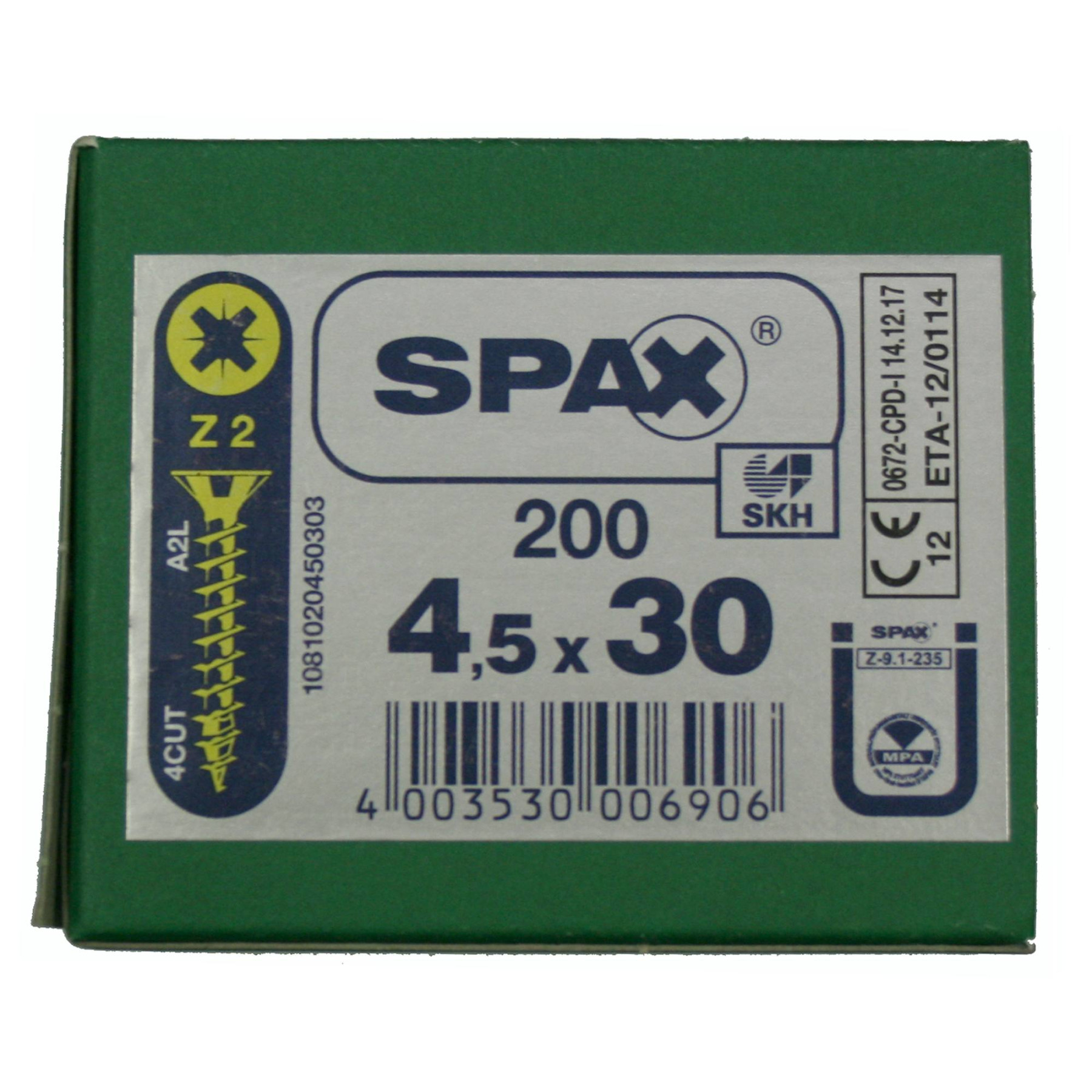 Alternatieve afbeelding voor Spax Spanplattenschrauben 4,5x30mm gelb verzinkt Senkkopf POZI 200 Stück