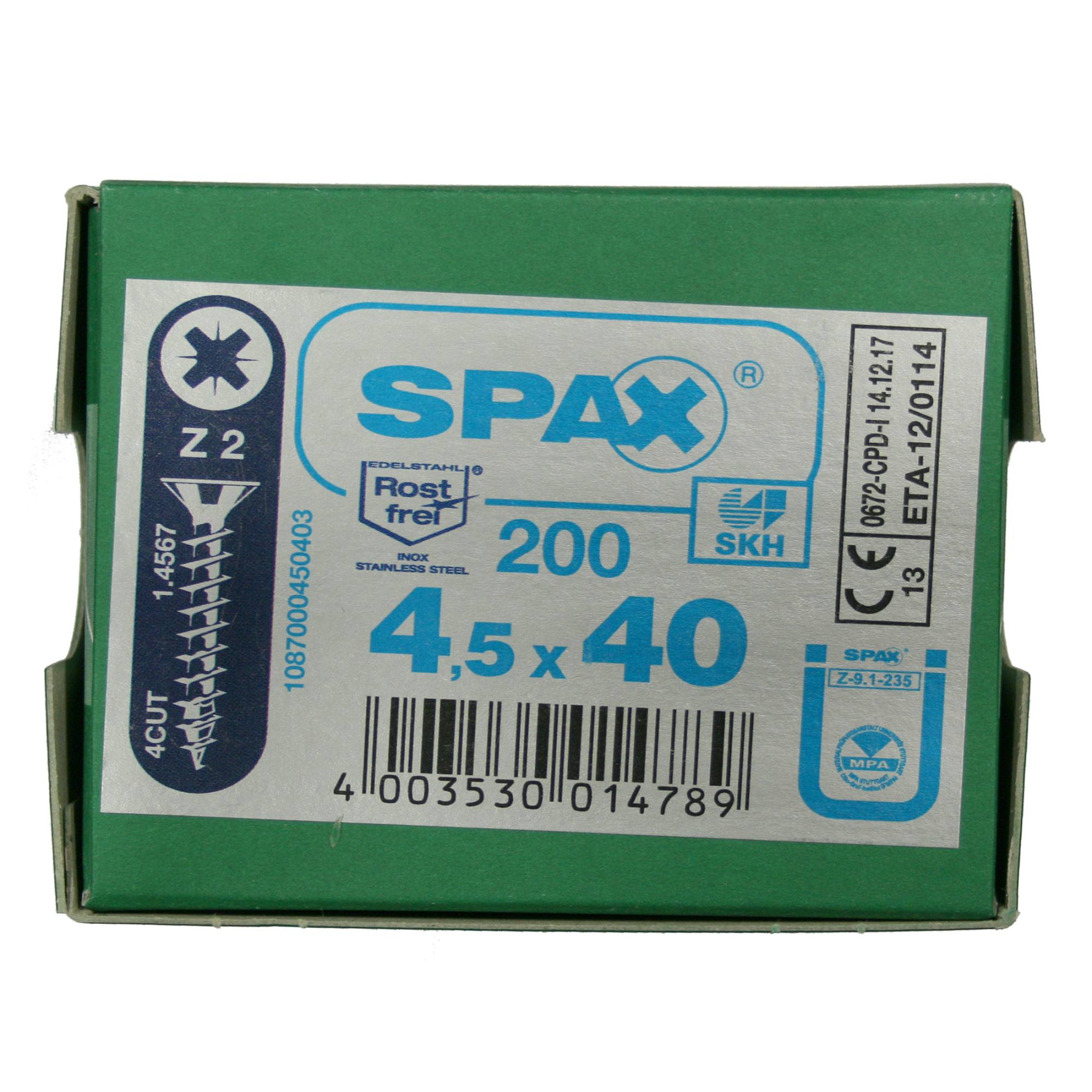 Alternatieve afbeelding voor Spax Spanplattenschrauben 4,5x40mm Edelstahl A2 Senkkopf POZI 200 Stück