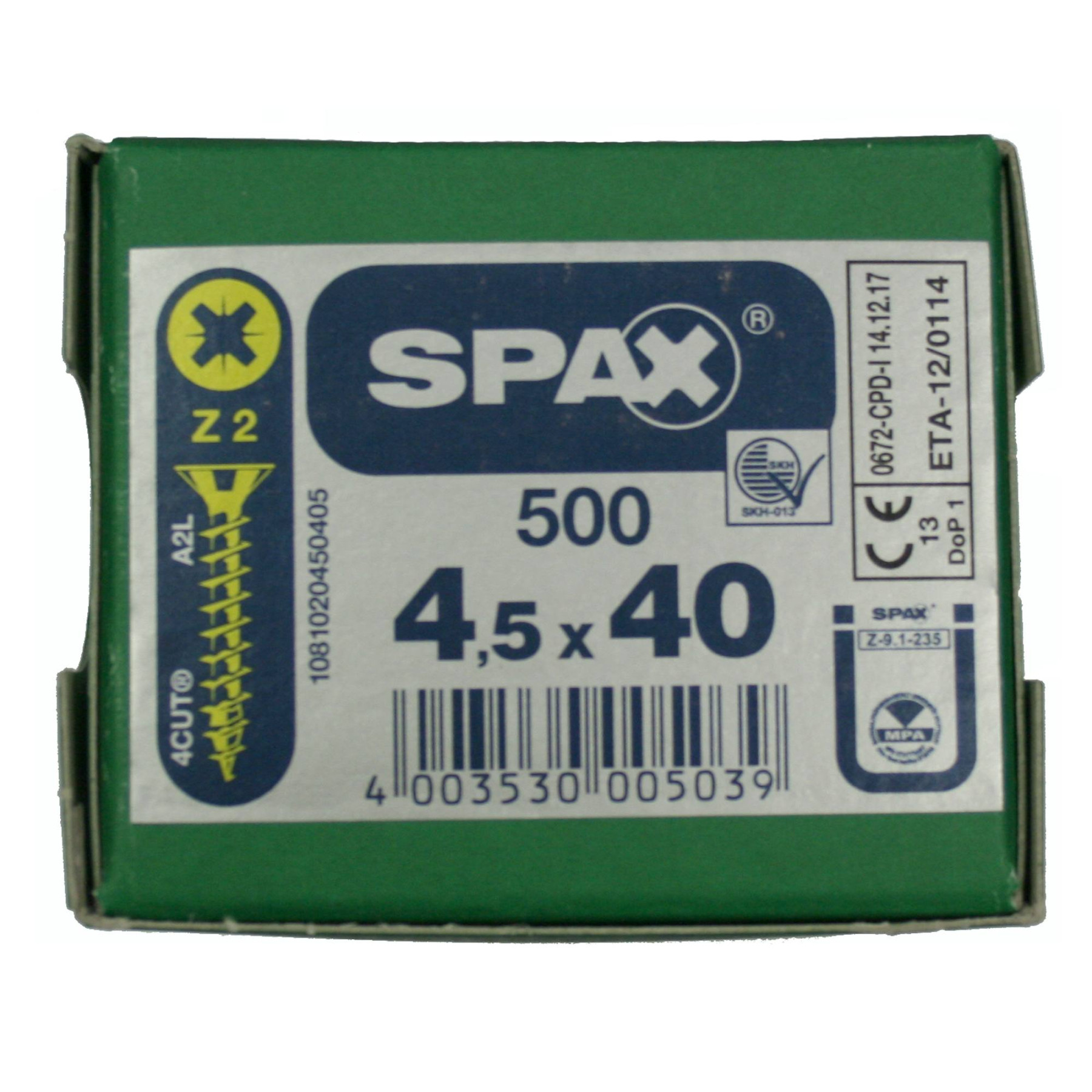 Alternatieve afbeelding voor Spax Spanplattenschrauben 4,5x40mm gelb verzinkt Senkkopf POZI 500 Stück