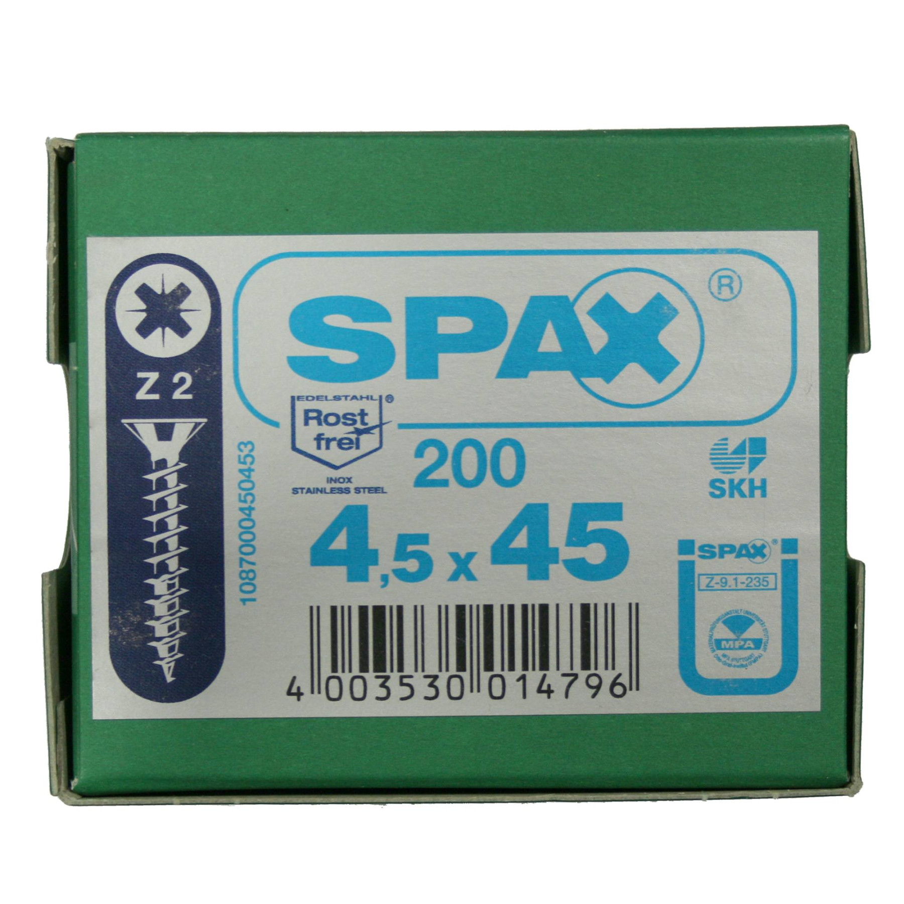 Alternatieve afbeelding voor Spax Spanplattenschrauben 4,5x45mm Edelstahl A2 Senkkopf POZI 200 Stück
