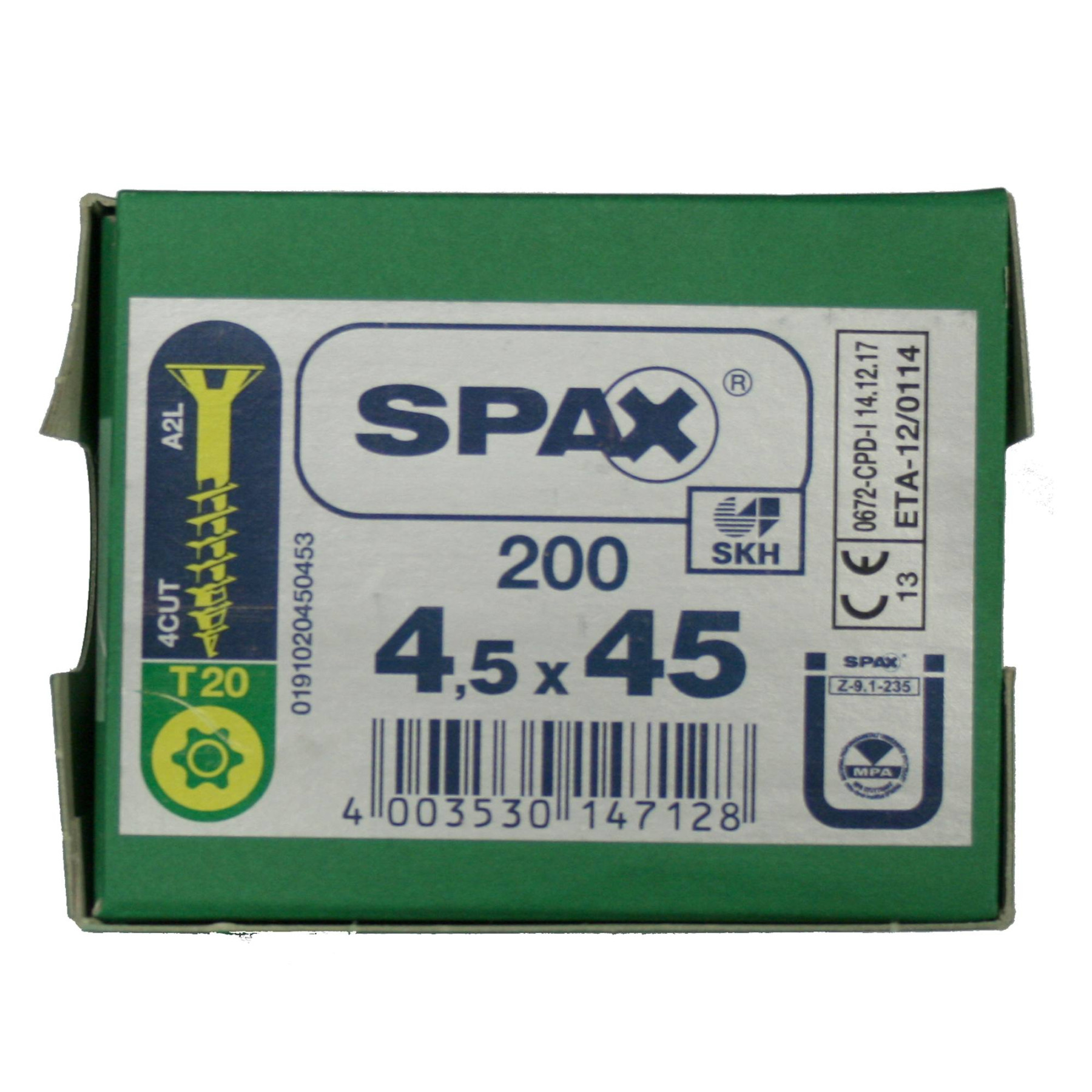 Alternatieve afbeelding voor Spax Spanplattenschrauben 4,5x45mm Teilgewinde gelb verzinkt Senkkopf TORX 200 Stück