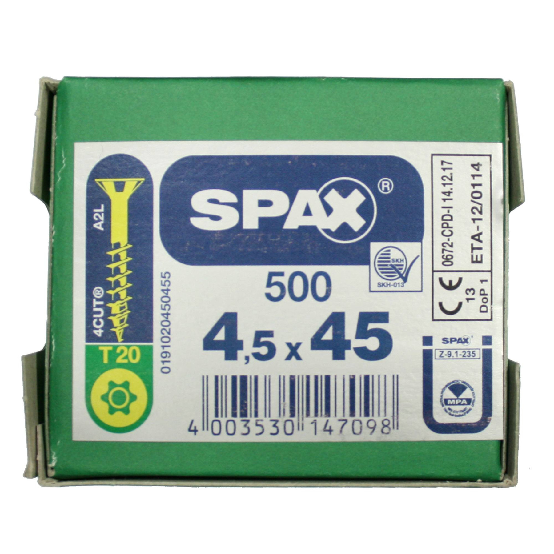 Alternatieve afbeelding voor Spax Spanplattenschrauben 4,5x45mm Teilgewinde gelb verzinkt Senkkopf TORX 500 Stück