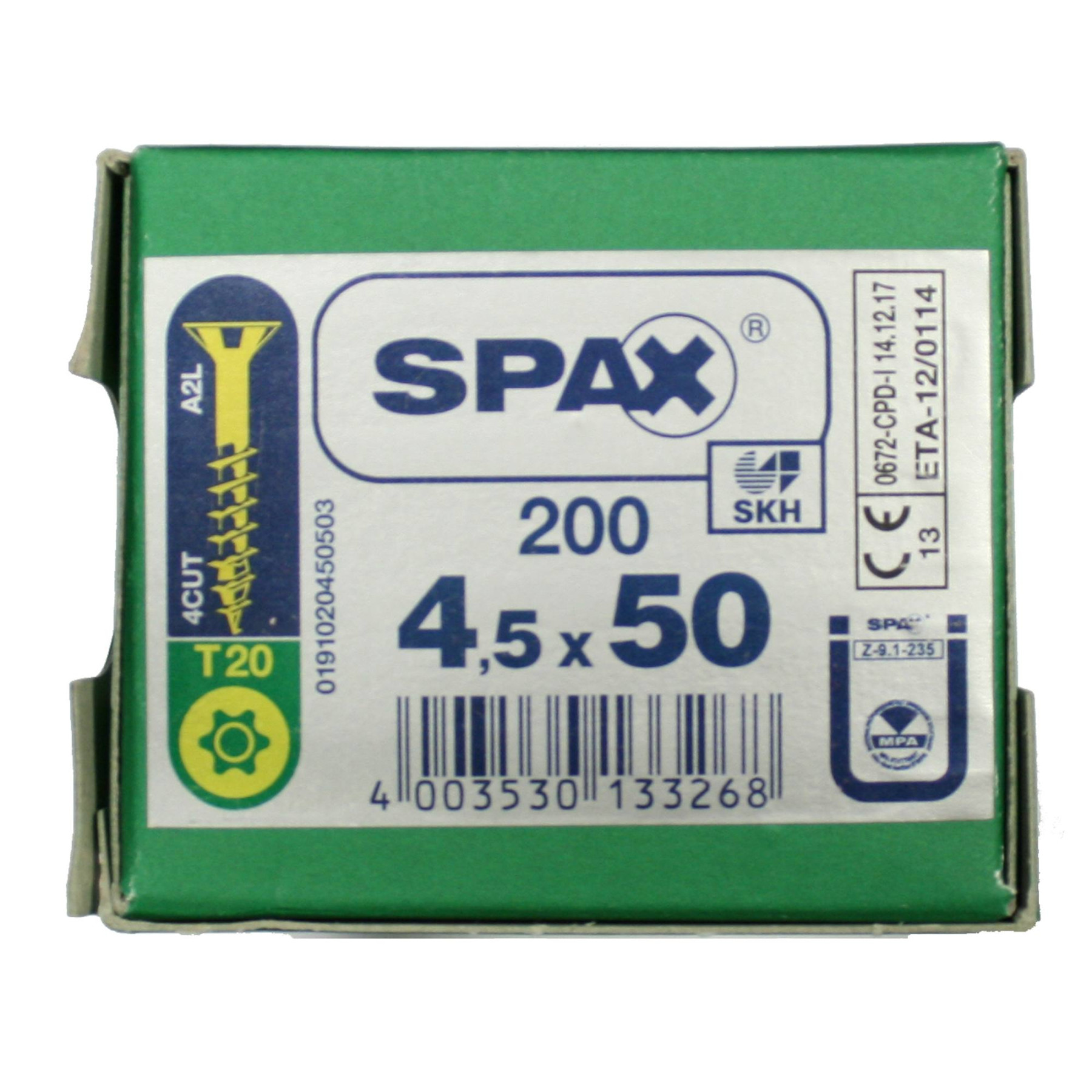 Alternatieve afbeelding voor Spax Spanplattenschrauben 4,5x50mm Teilgewinde gelb verzinkt Senkkopf TORX 200 Stück