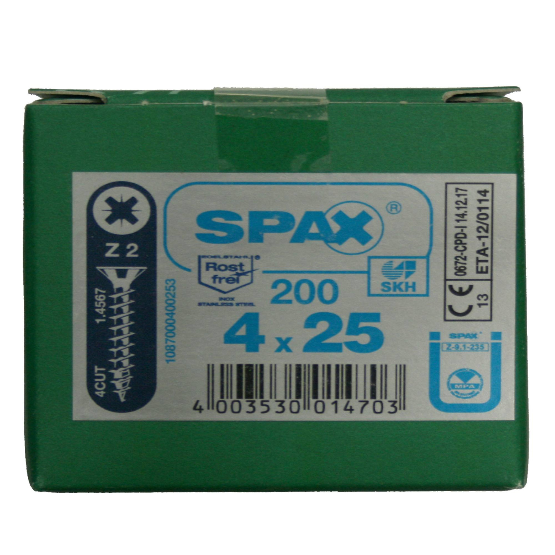 Alternatieve afbeelding voor Spax Spanplattenschrauben 4x25mm Edelstahl A2 Senkkopf POZI 200 Stück
