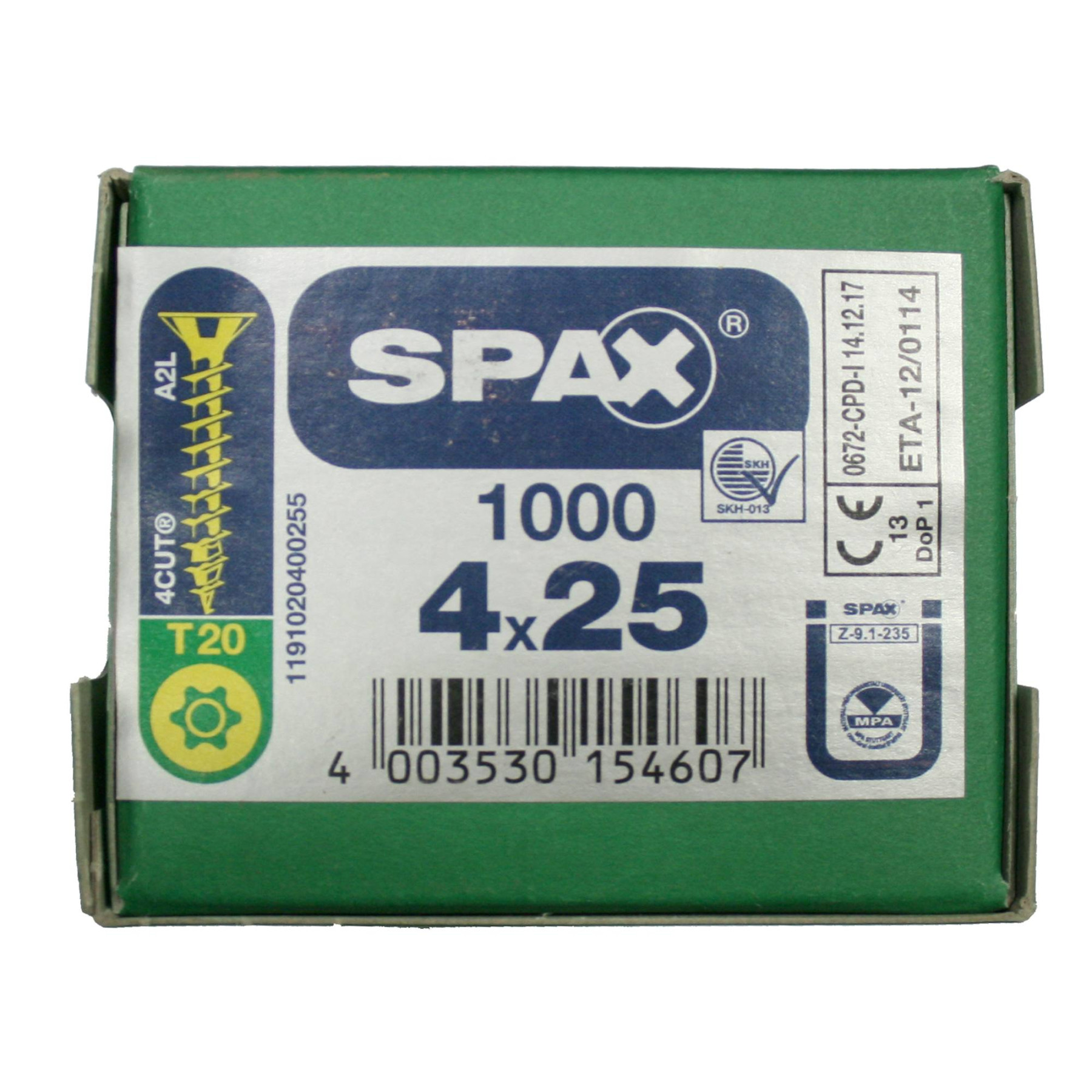 Alternatieve afbeelding voor Spax Spanplattenschrauben 4x25mm gelb verzinkt Senkkopf TORX 1000 Stück