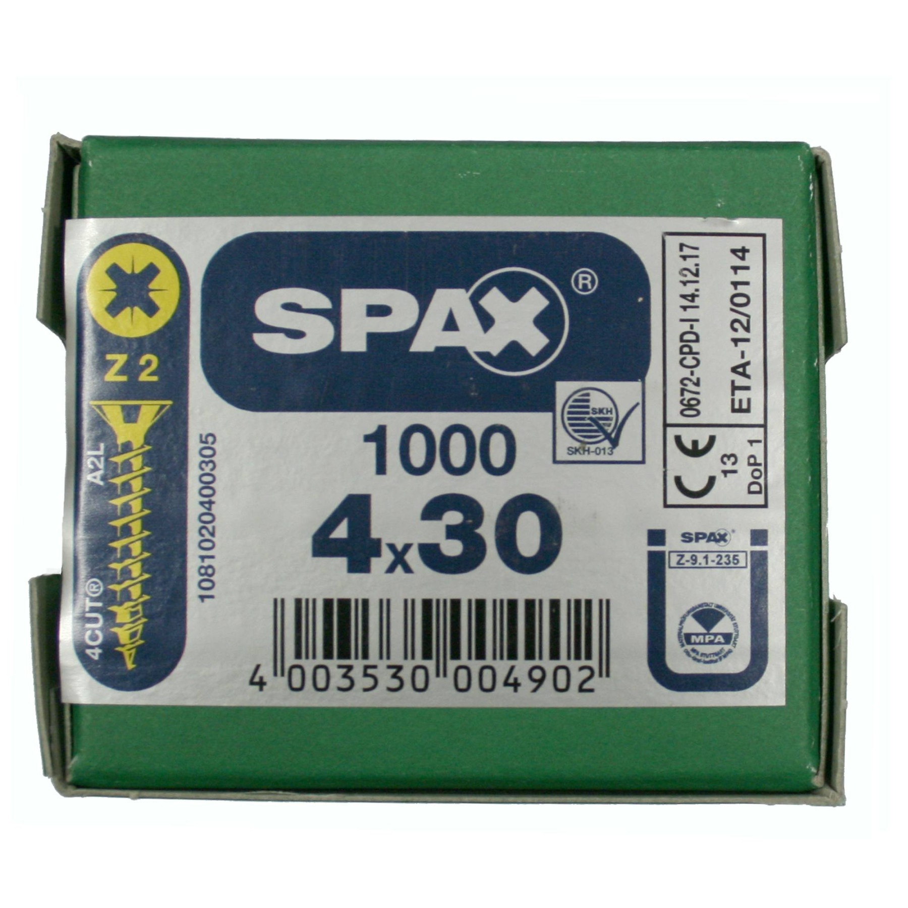 Alternatieve afbeelding voor Spax Spanplattenschrauben 4x30mm gelb verzinkt Senkkopf POZI 1000 Stück