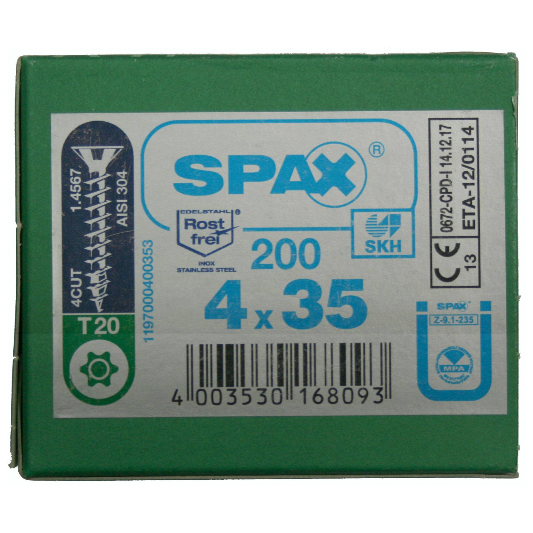 Alternatieve afbeelding voor Spax Spanplattenschrauben 4x35mm Edelstahl A2 Senkkopf TORX 200 Stück