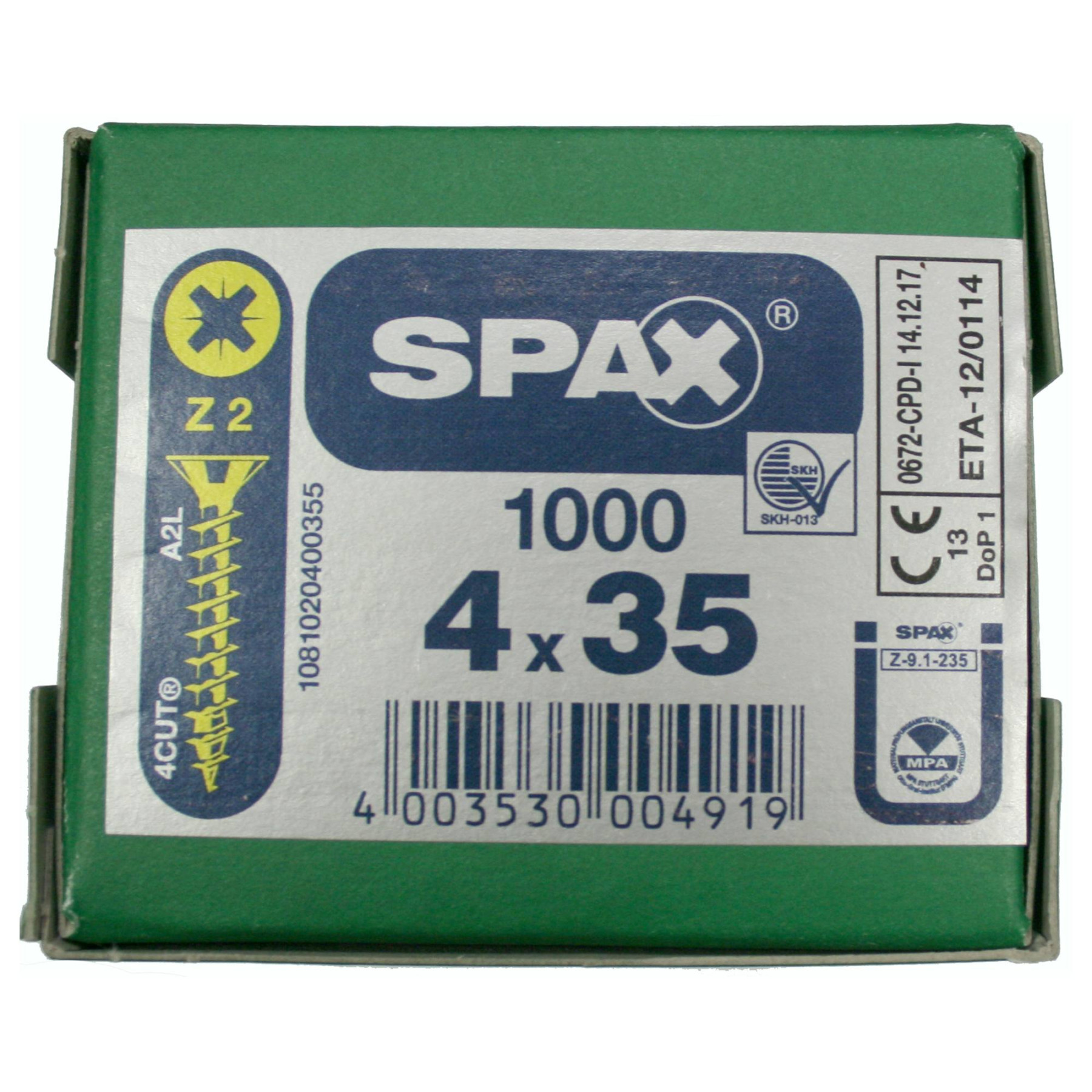 Alternatieve afbeelding voor Spax Spanplattenschrauben 4x35mm gelb verzinkt Senkkopf POZI 1000 Stück