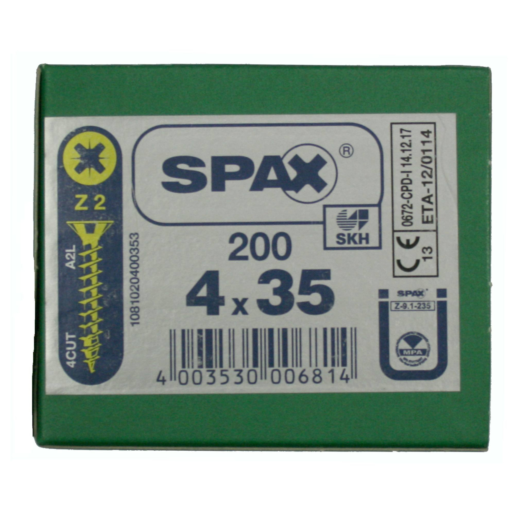 Alternatieve afbeelding voor Spax Spanplattenschrauben 4x35mm gelb verzinkt Senkkopf POZI 200 Stück