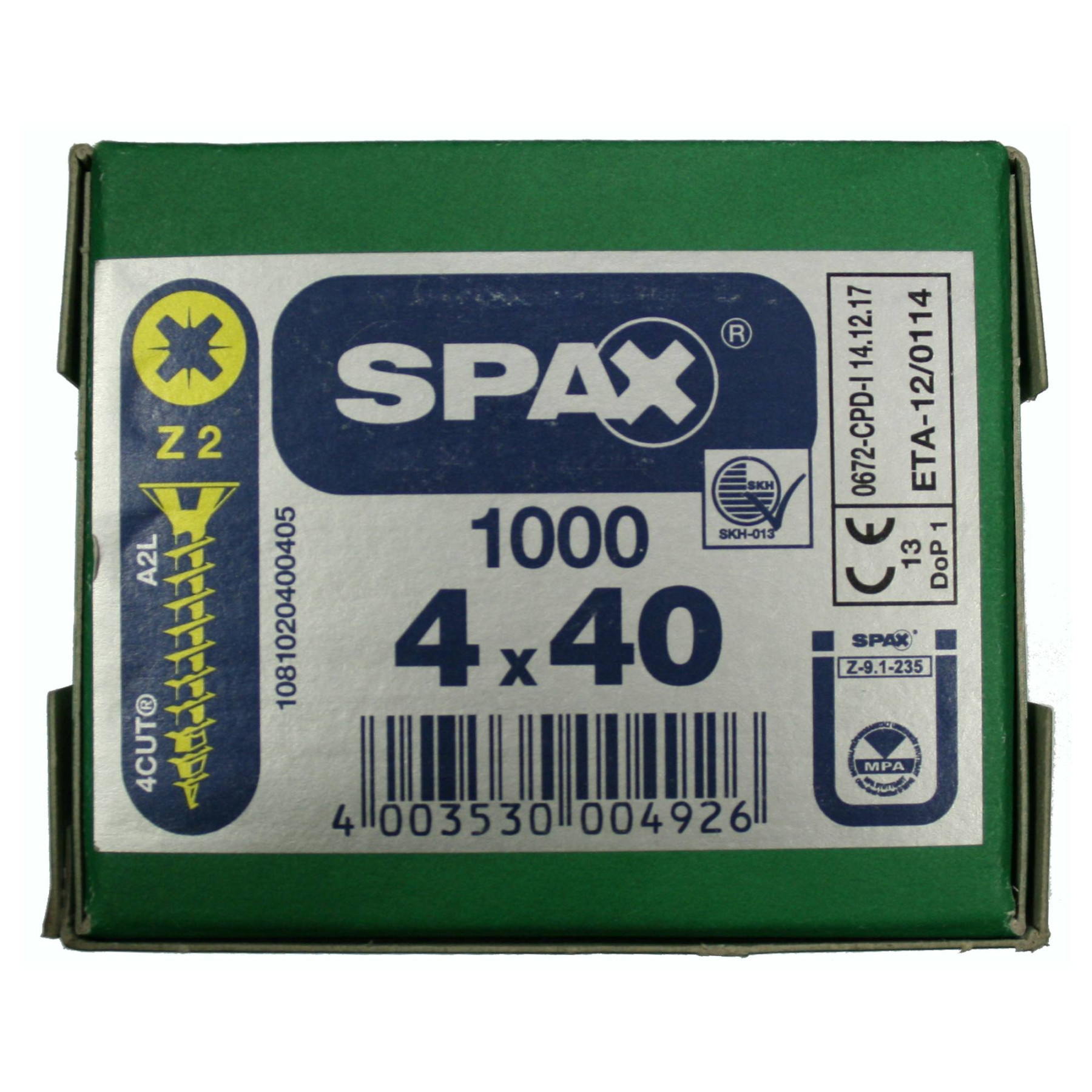 Alternatieve afbeelding voor Spax Spanplattenschrauben 4x40mm gelb verzinkt Senkkopf POZI 1000 Stück