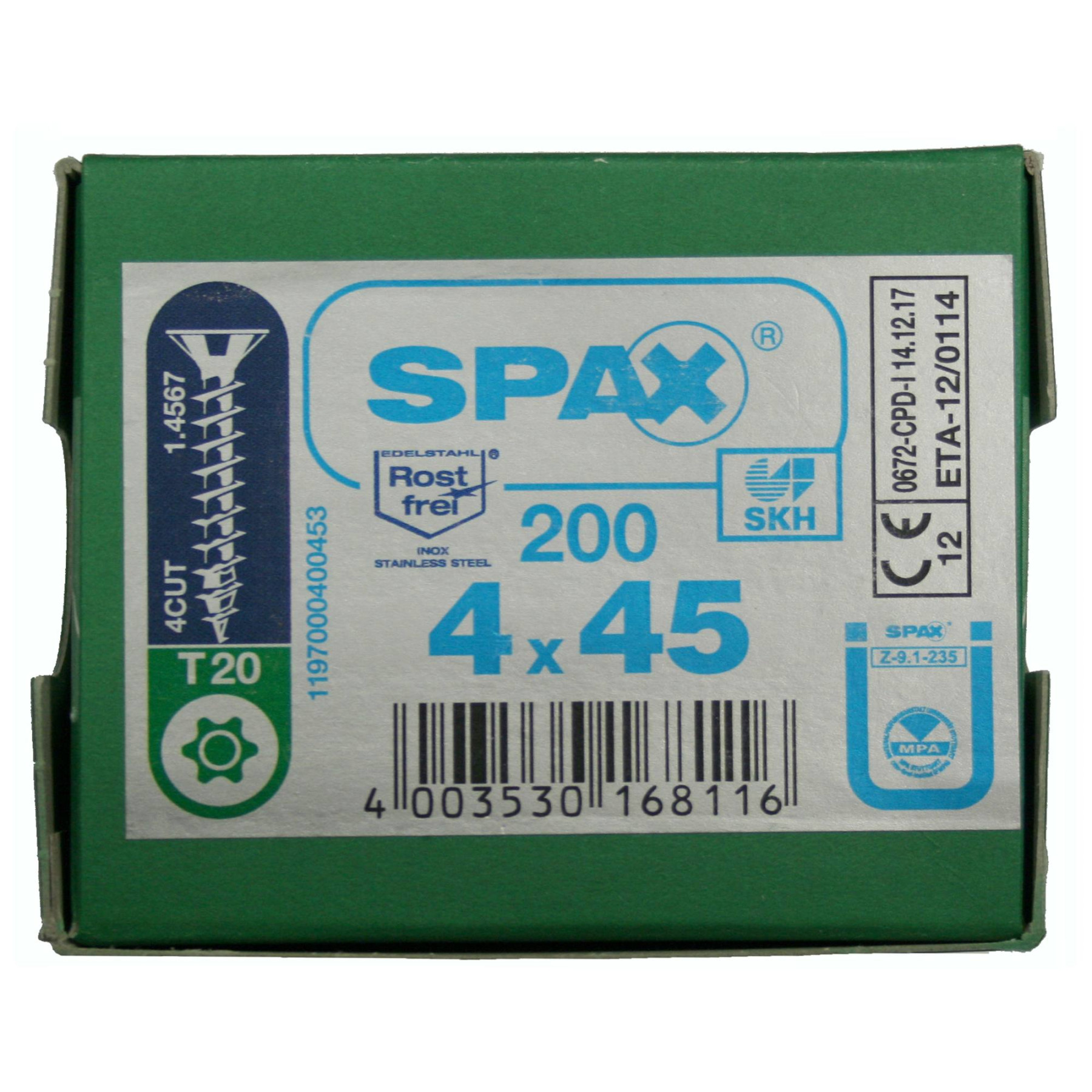Alternatieve afbeelding voor Spax Spanplattenschrauben 4x45mm Edelstahl A2 Senkkopf TORX 200 Stück