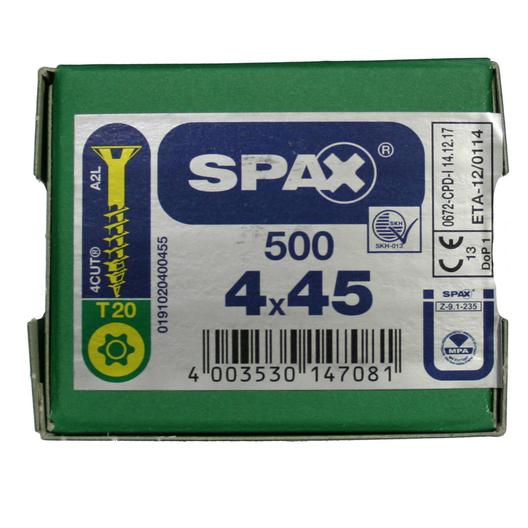 Alternatieve afbeelding voor Spax Spanplattenschrauben 4x45mm Teilgewinde gelb verzinkt Senkkopf TORX 500 Stück