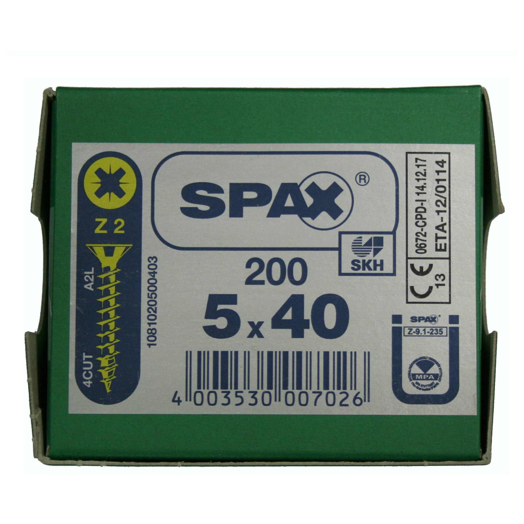 Alternatieve afbeelding voor Spax Spanplattenschrauben 5x40mm gelb verzinkt Senkkopf POZI 200 Stück