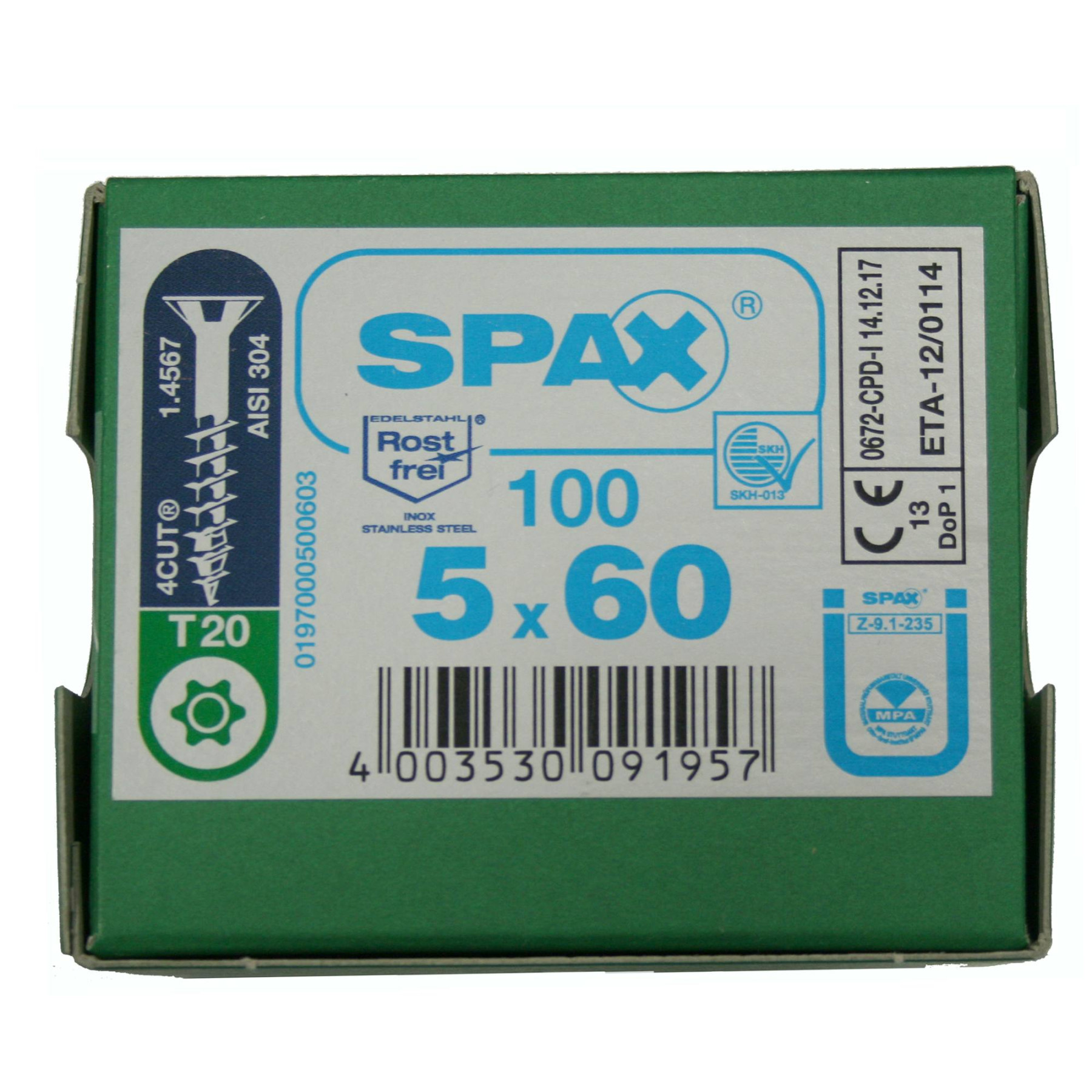 Alternatieve afbeelding voor Spax Spanplattenschrauben 5x60mm Teilgewinde Edelstahl A2 Senkkopf TORX 100 Stück