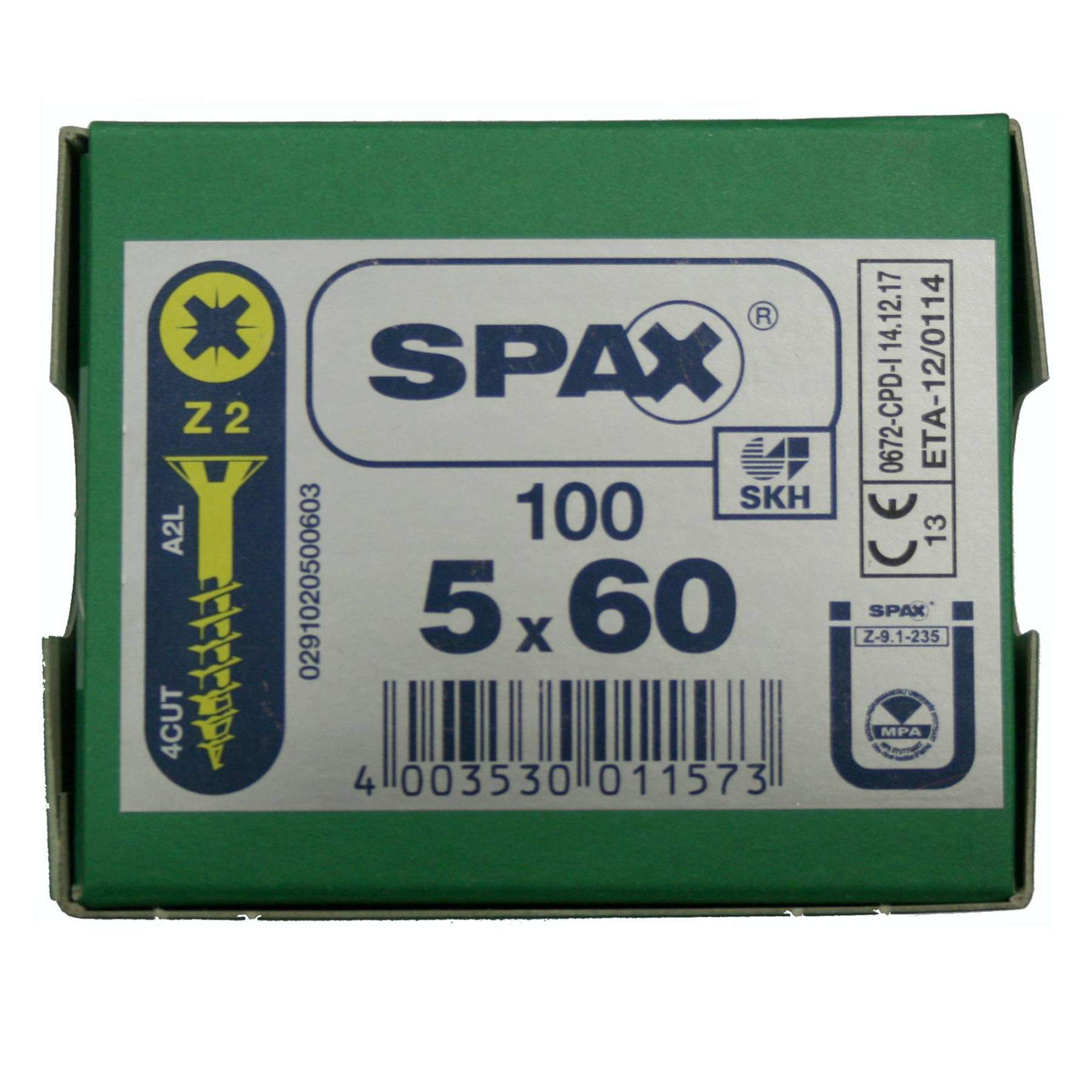 Alternatieve afbeelding voor Spax Spanplattenschrauben 5x60mm Teilgewinde gelb verzinkt Senkkopf POZI 100 Stück