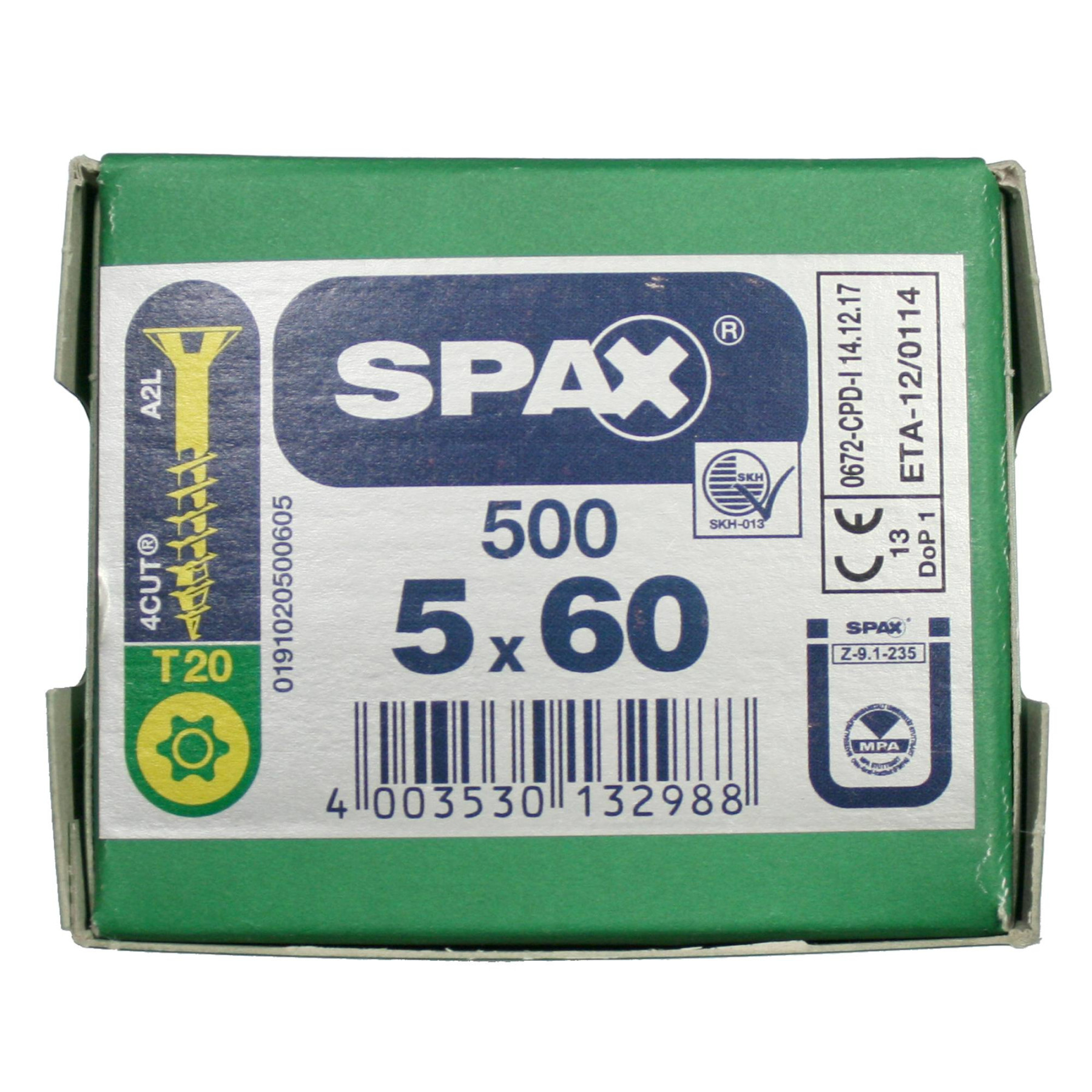 Alternatieve afbeelding voor Spax Spanplattenschrauben 5x60mm Teilgewinde gelb verzinkt Senkkopf TORX 500 Stück