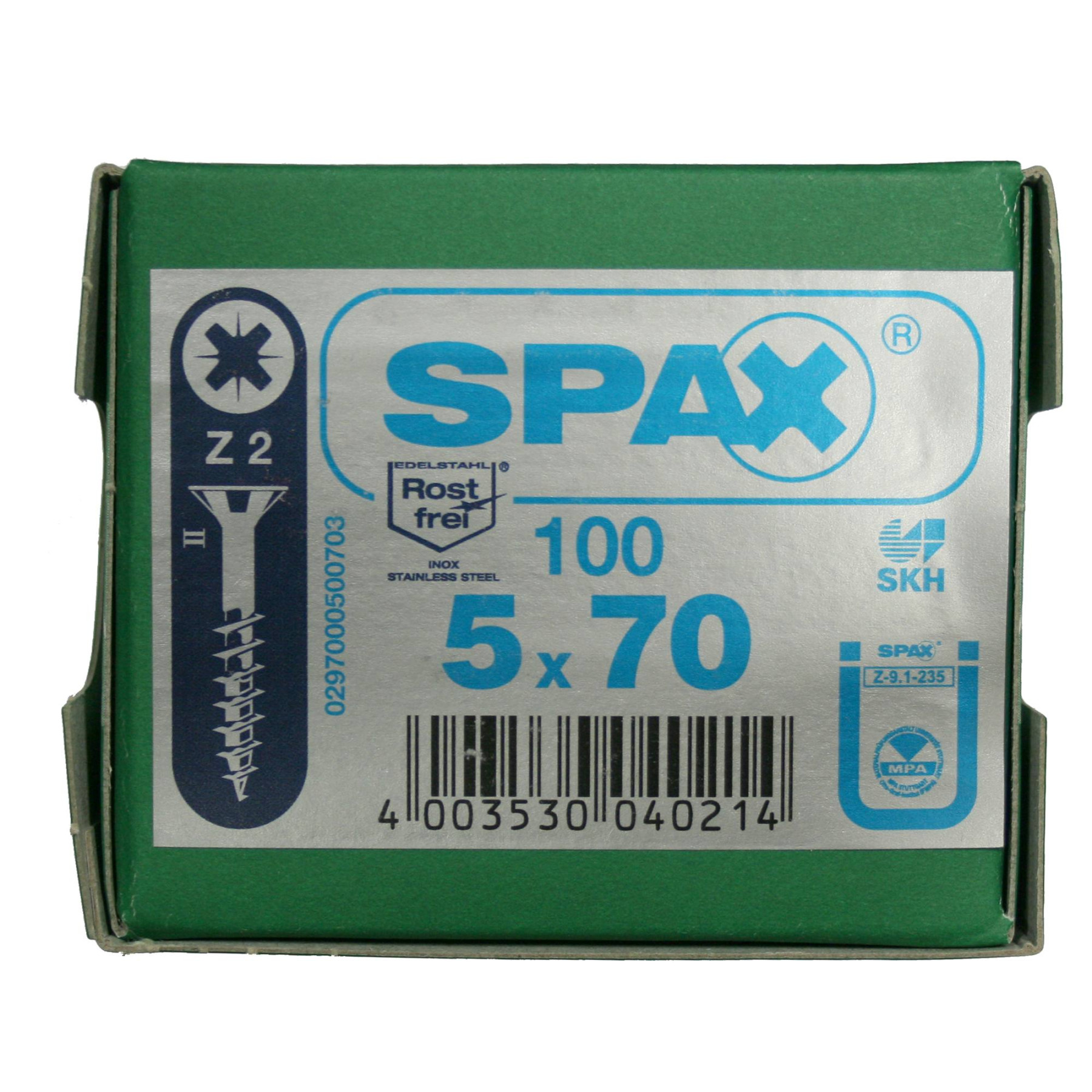 Alternatieve afbeelding voor Spax Spanplattenschrauben 5x70mm Teilgewinde Edelstahl A2 Senkkopf POZI 100 Stück