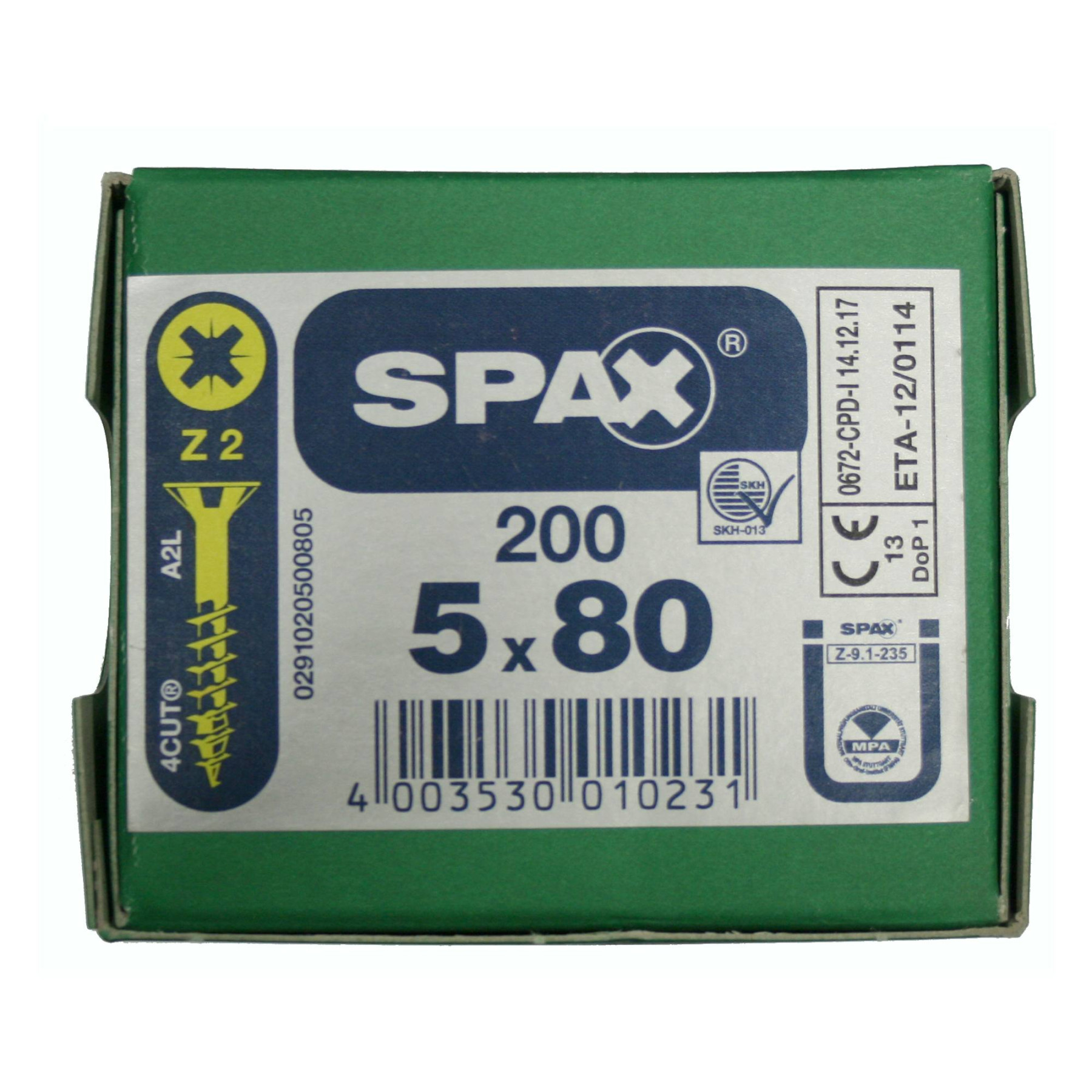 Alternatieve afbeelding voor Spax Spanplattenschrauben 5x80mm Teilgewinde gelb verzinkt Senkkopf POZI 200 Stück