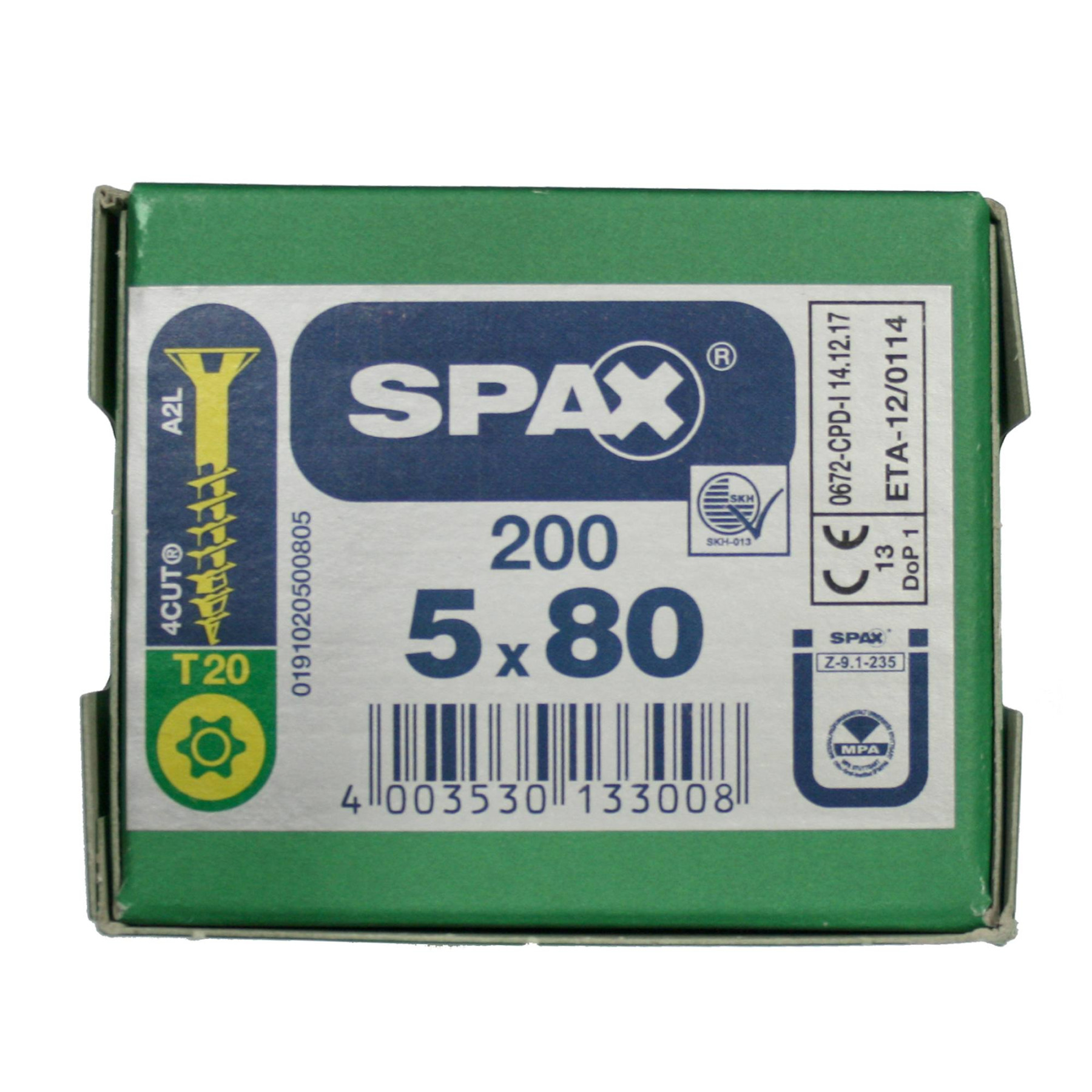 Alternatieve afbeelding voor Spax Spanplattenschrauben 5x80mm Teilgewinde gelb verzinkt Senkkopf TORX 200 Stück