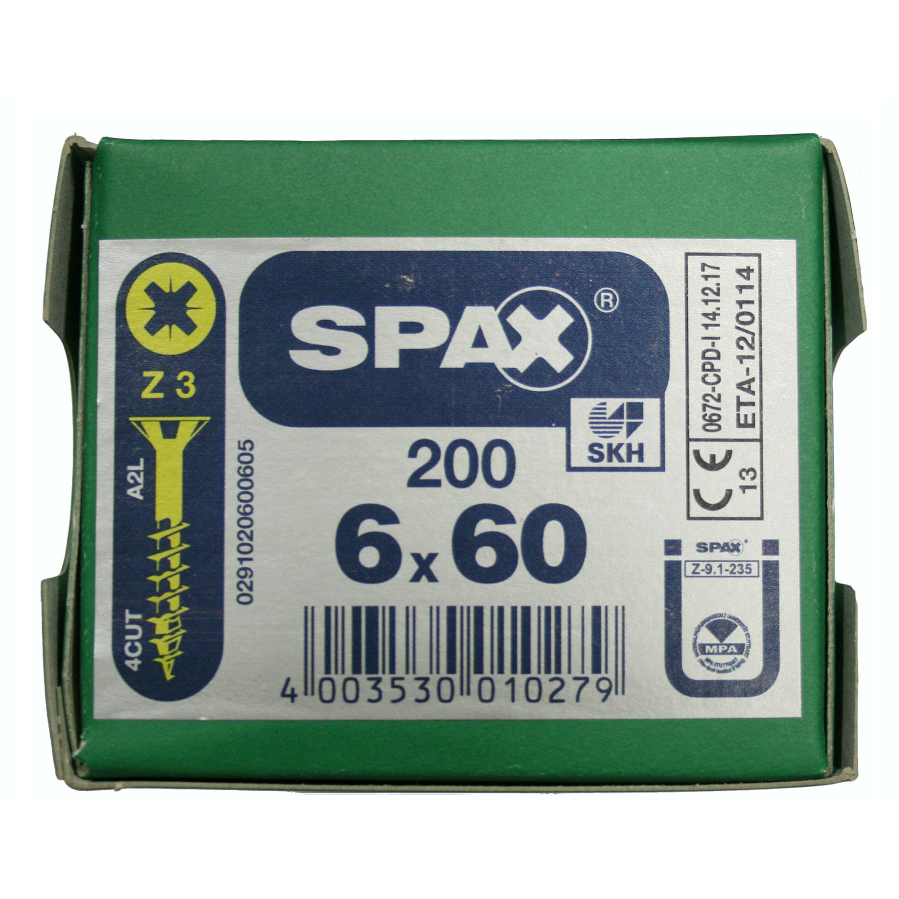 Alternatieve afbeelding voor Spax Spanplattenschrauben 6x60mm Teilgewinde gelb verzinkt Senkkopf POZI 200 Stück