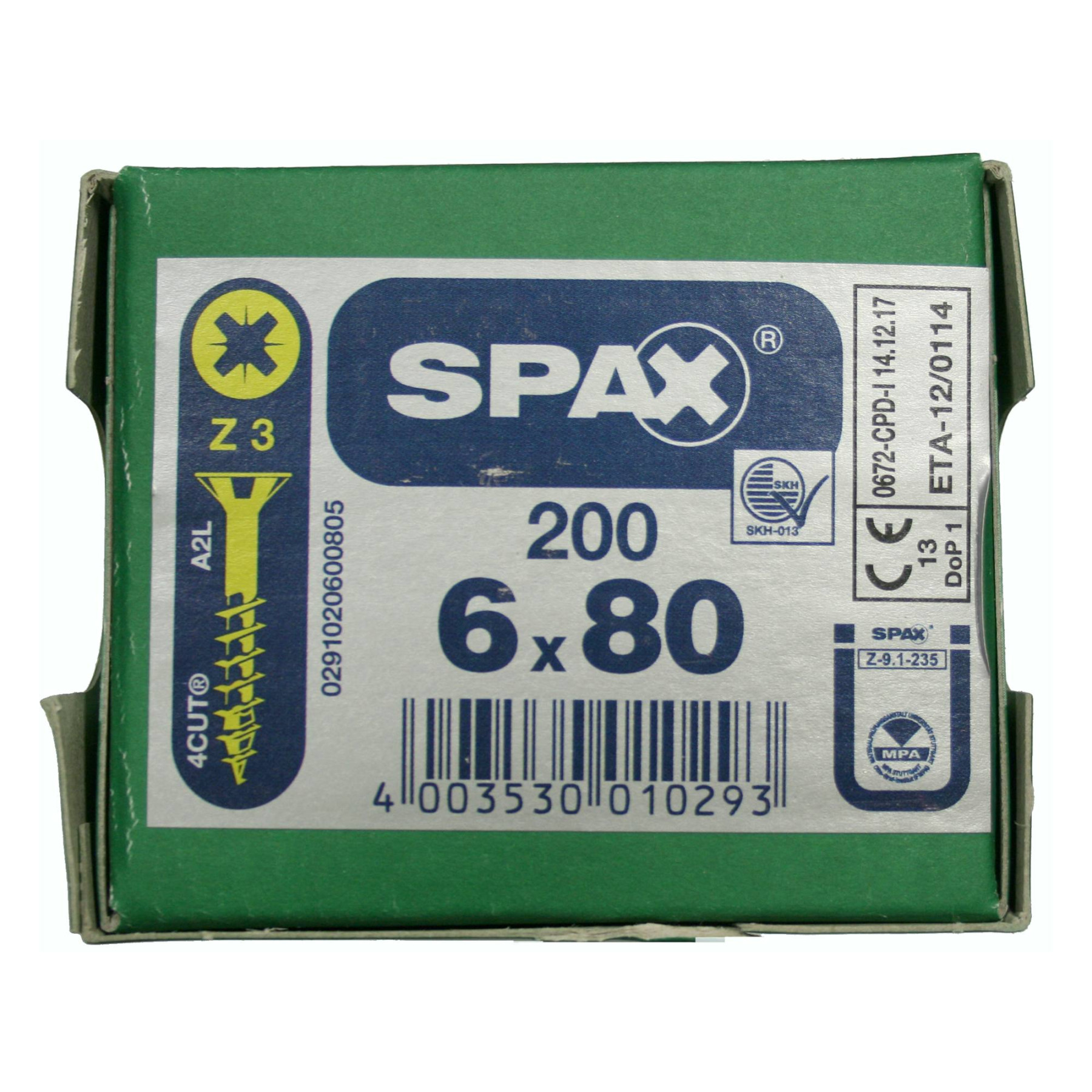 Alternatieve afbeelding voor Spax Spanplattenschrauben 6x80mm Teilgewinde gelb verzinkt Senkkopf POZI 200 Stück