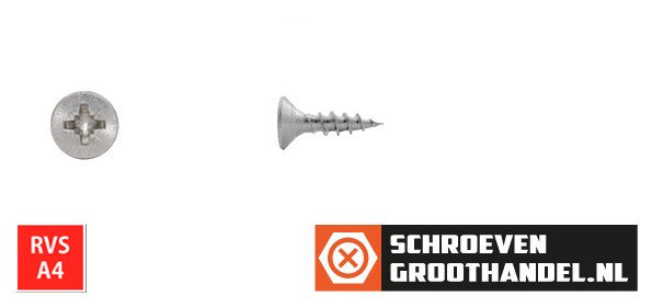 Alternatieve afbeelding voor Spanplattenschrauben 3,5x16mm Edelstahl A4 Senkkopf POZI-2 500 Stück