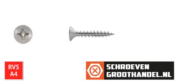 Alternatieve afbeelding voor Spanplattenschrauben 3,5x20mm Edelstahl A4 Senkkopf POZI-2 500 Stück