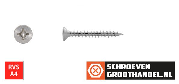 Alternatieve afbeelding voor Spanplattenschrauben 3,5x30mm Edelstahl A4 Senkkopf POZI-2 500 Stück