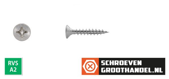 Alternatieve afbeelding voor Spanplattenschrauben 3x25mm Edelstahl A2 Senkkopf POZI-1 500 Stück