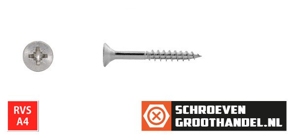 Alternatieve afbeelding voor Spanplattenschrauben 4x40/24mm Edelstahl A4 Senkkopf POZI-2 200 Stück