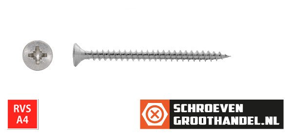 Alternatieve afbeelding voor Spanplattenschrauben 5x50mm Edelstahl A4 Senkkopf POZI-2 200 Stück