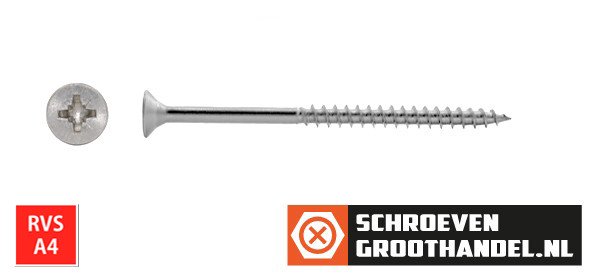 Alternatieve afbeelding voor Spanplattenschrauben 5x90/54mm Edelstahl A4 Senkkopf POZI-2 100 Stück