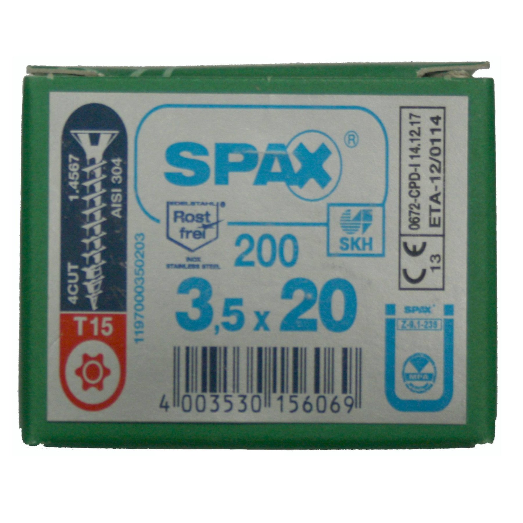 Alternatieve afbeelding voor Spax Spanplattenschrauben 3,5x20mm Edelstahl A2 Senkkopf TORX 200 Stück