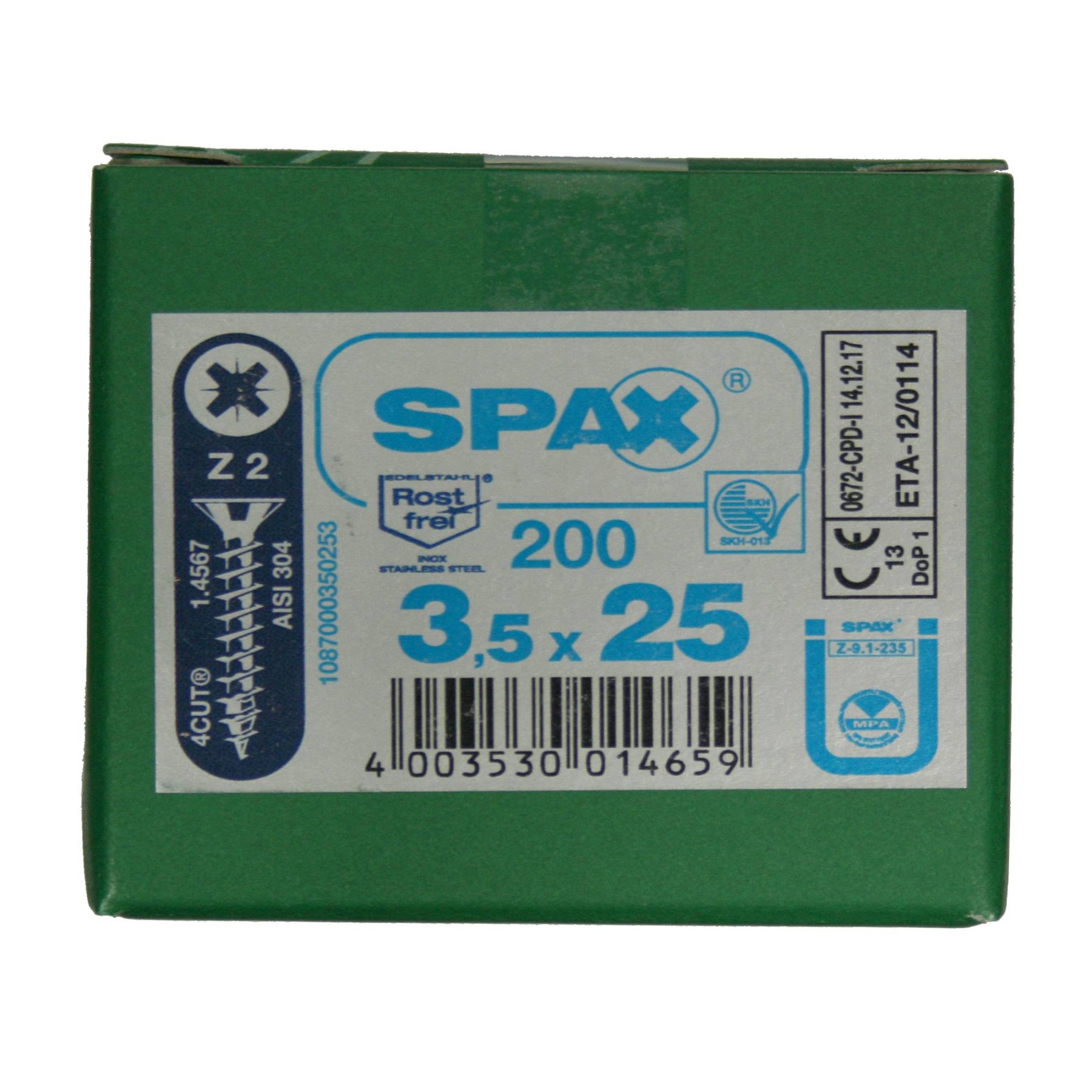 Alternatieve afbeelding voor Spax Spanplattenschrauben 3,5x25mm Edelstahl A2 Senkkopf POZI 200 Stück