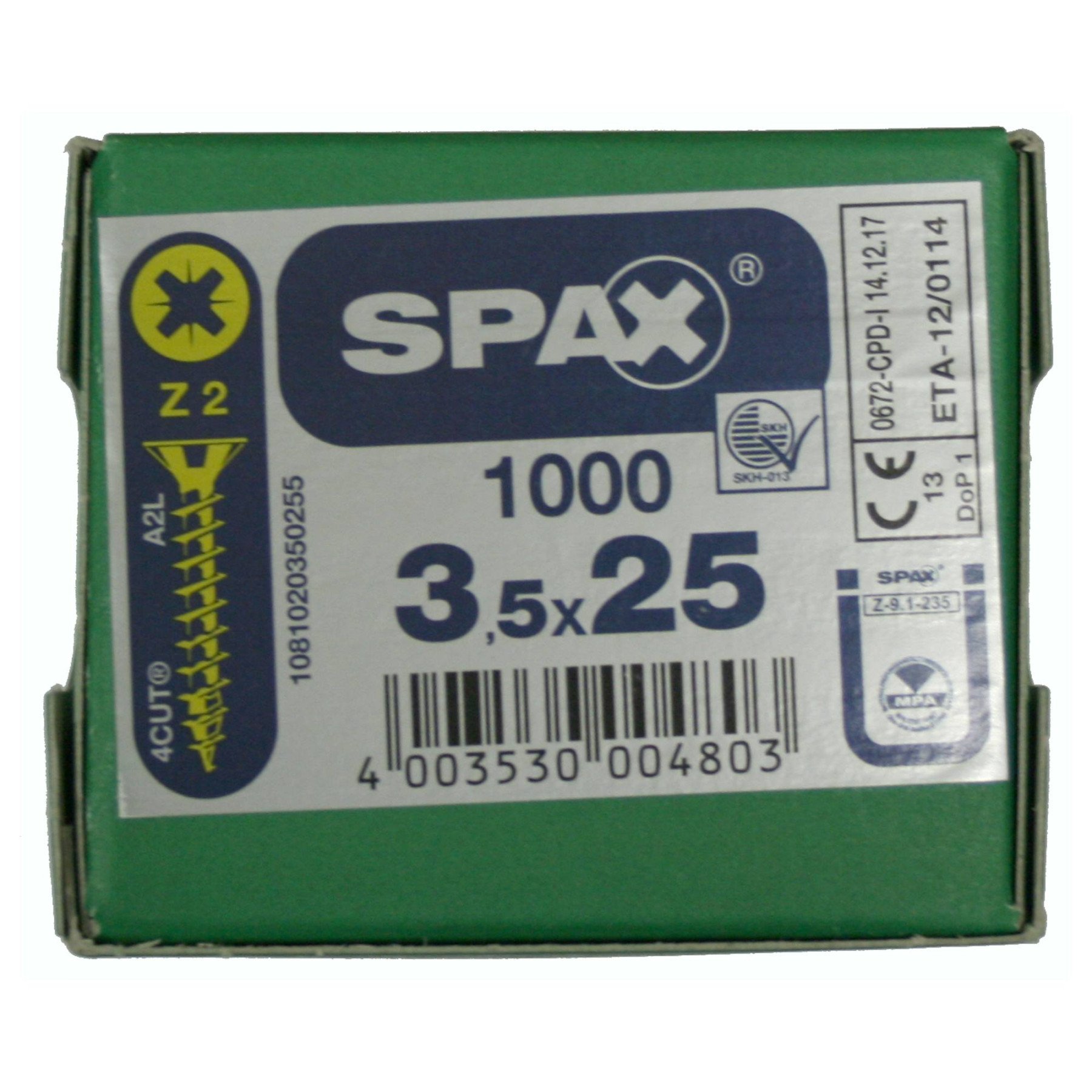 Alternatieve afbeelding voor Spax Spanplattenschrauben 3,5x25mm gelb verzinkt Senkkopf POZI 1000 Stück