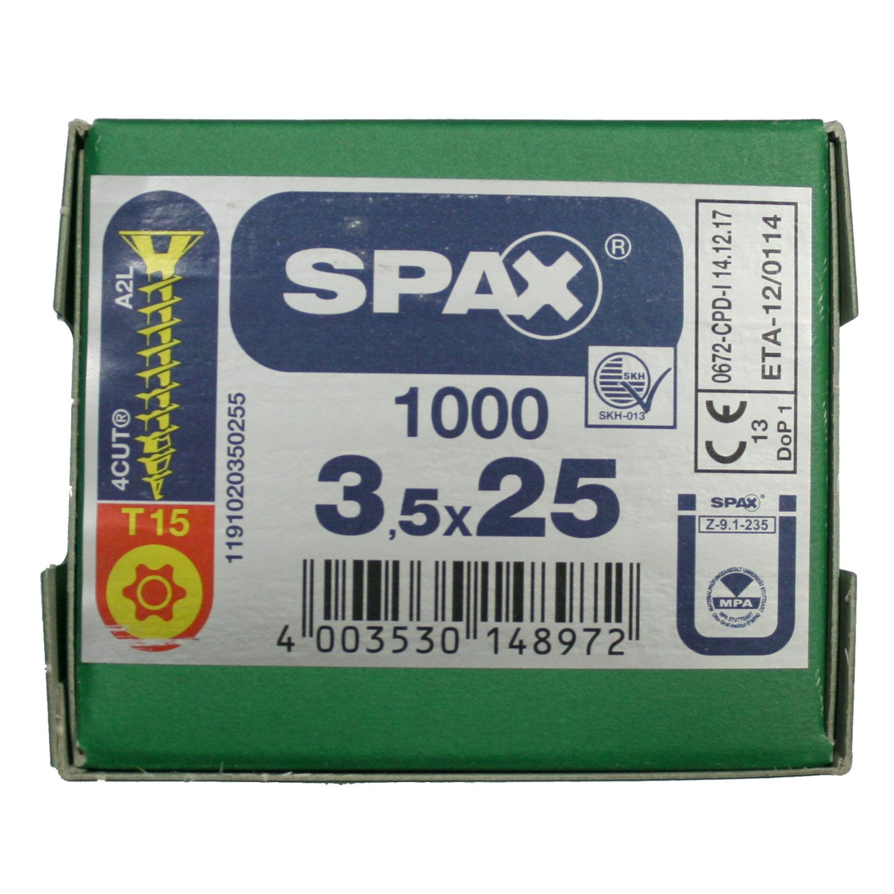 Alternatieve afbeelding voor Spax Spanplattenschrauben 3,5x25mm gelb verzinkt Senkkopf TORX 1000 Stück