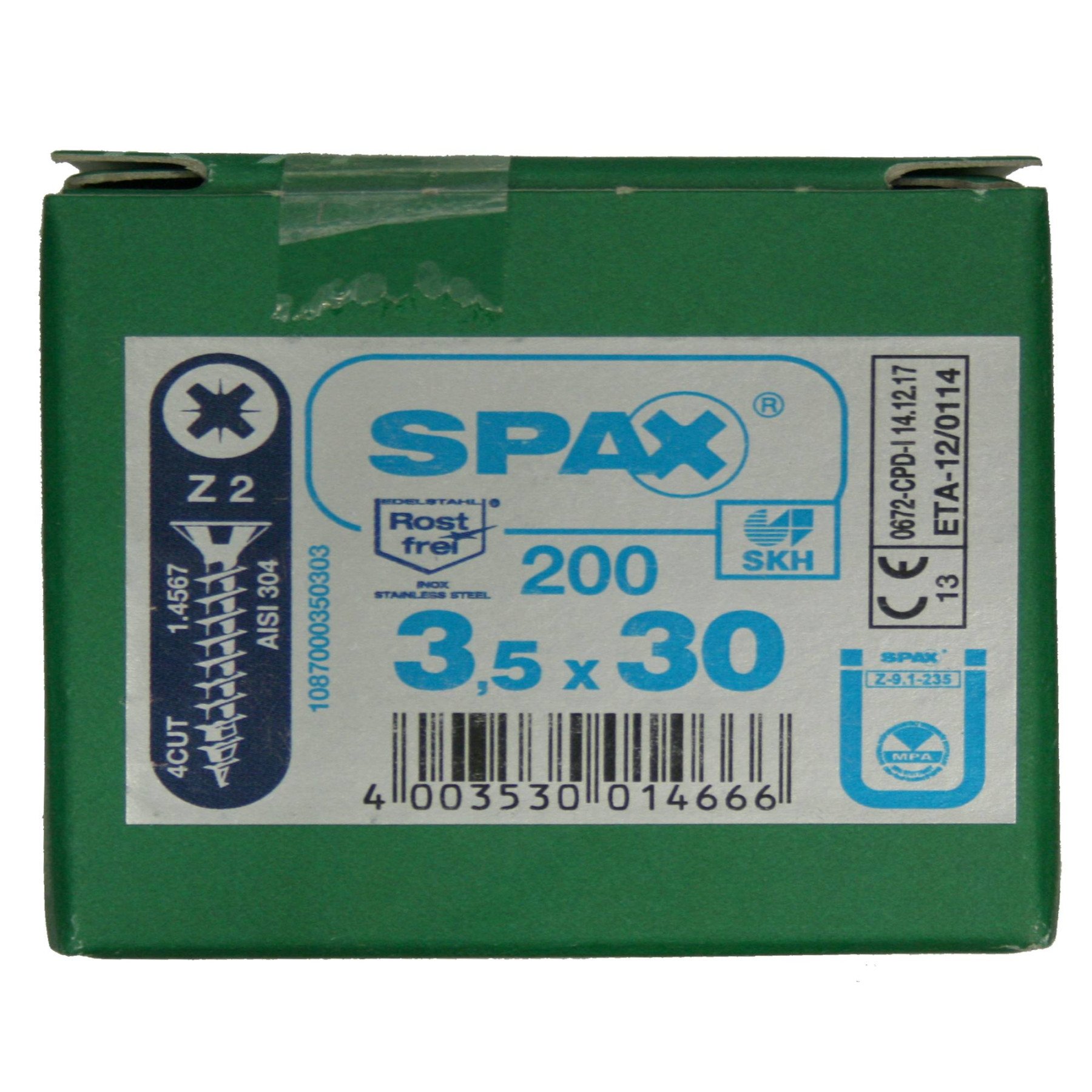 Alternatieve afbeelding voor Spax Spanplattenschrauben 3,5x30mm Edelstahl A2 Senkkopf POZI 200 Stück