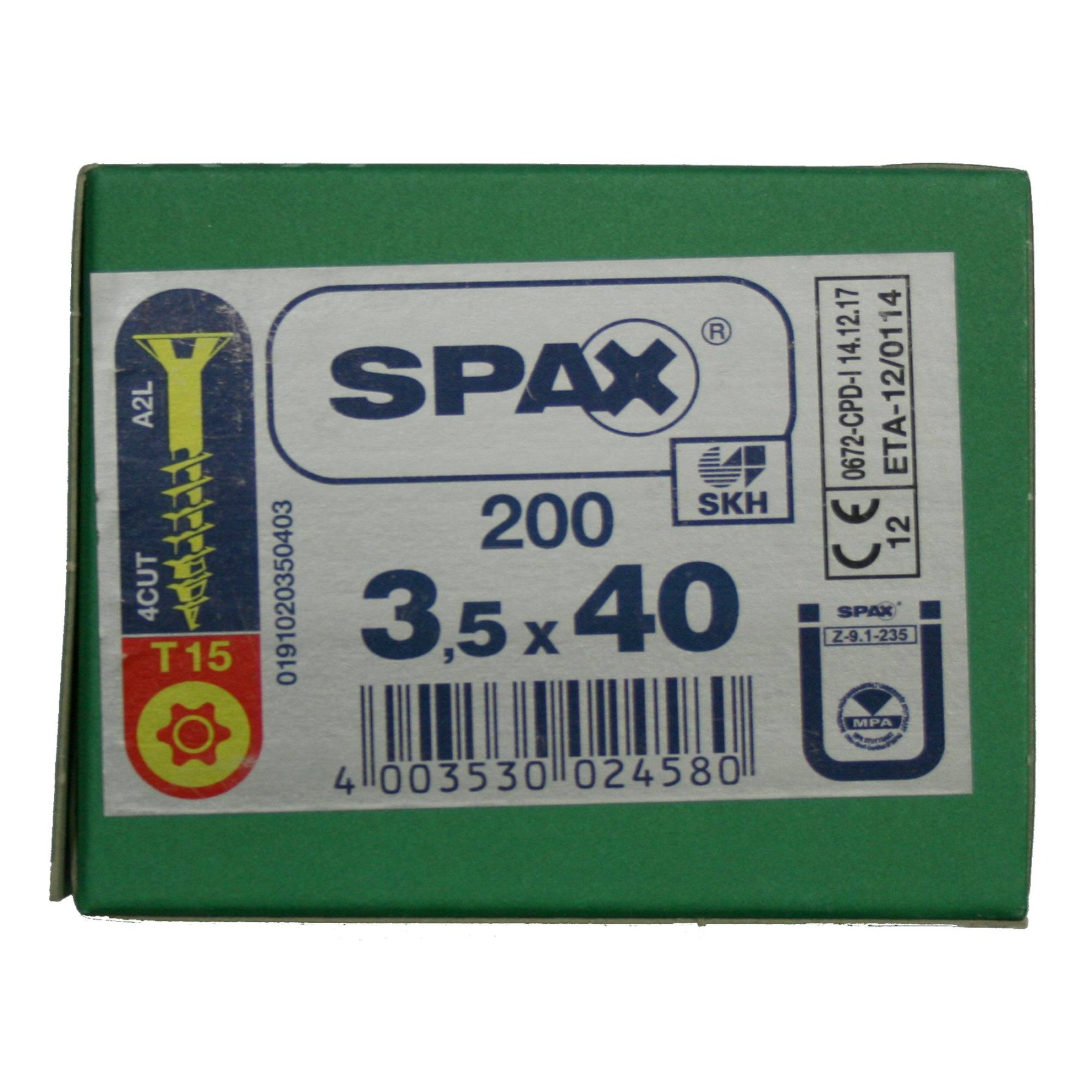 Alternatieve afbeelding voor Spax Spanplattenschrauben 3,5x40mm Teilgewinde gelb verzinkt Senkkopf TORX 200 Stück